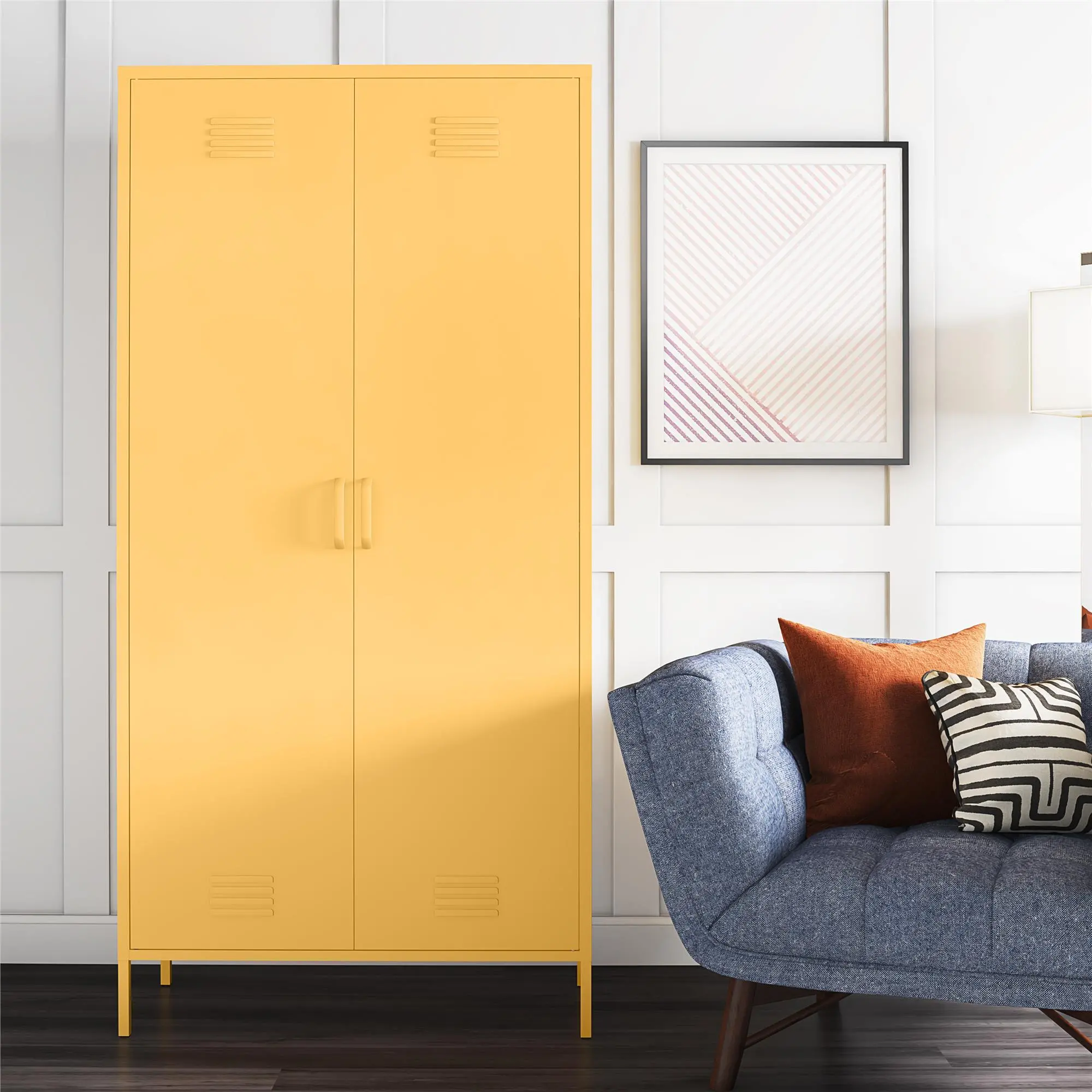 Cache Yellow Tall 2 Door Metal Locker Cabinet-2
