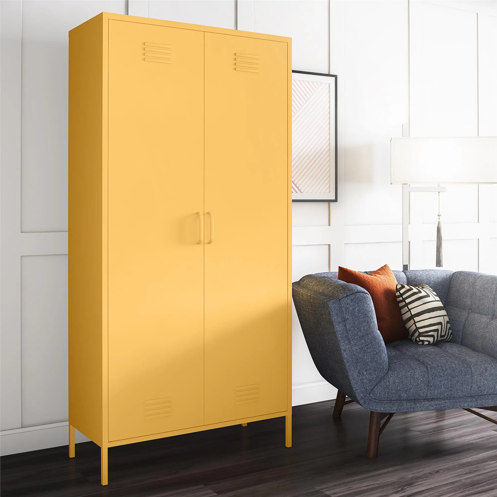 Cache Yellow Tall 2 Door Metal Locker Cabinet-3