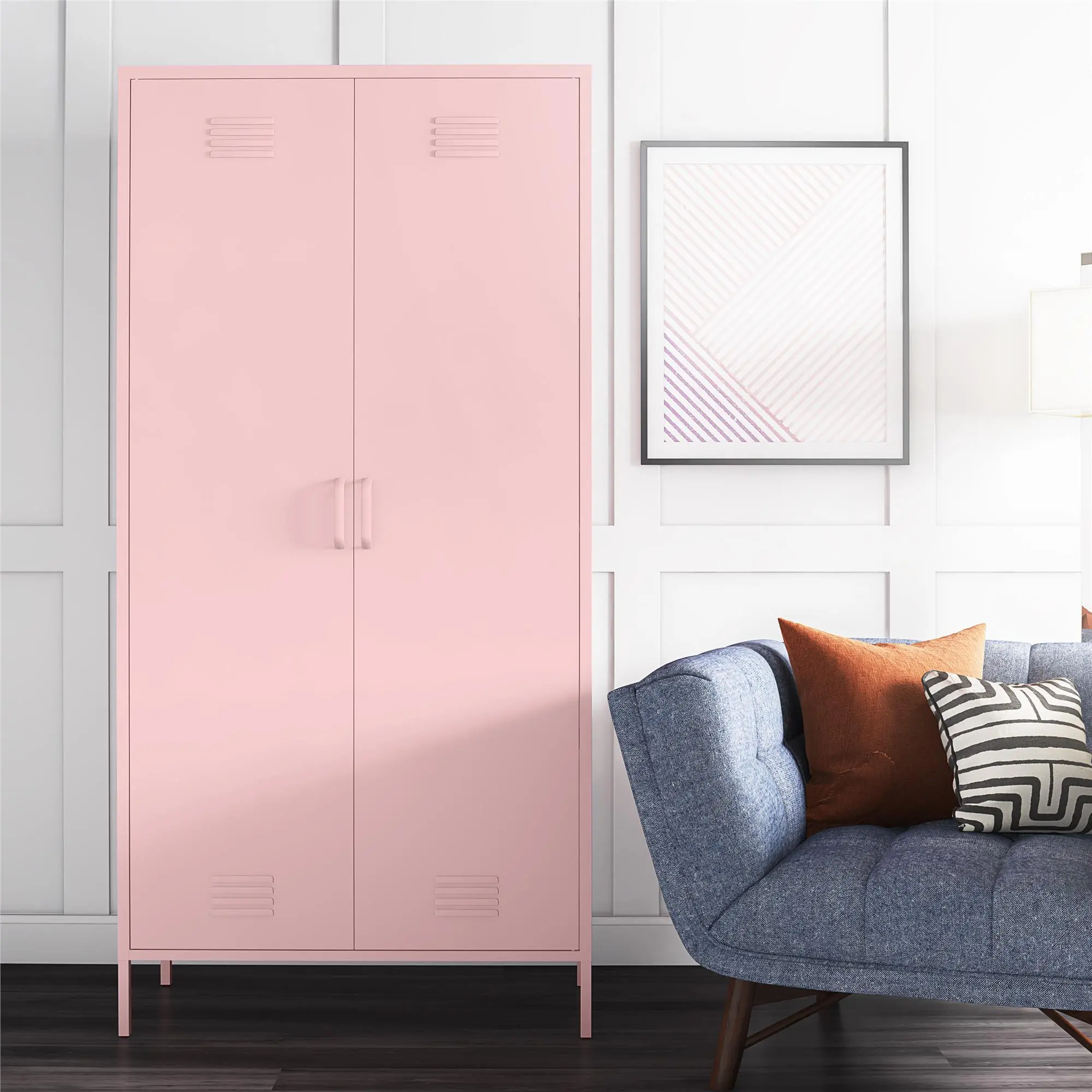 Cache Pink Tall 2 Door Metal Locker Cabinet-2