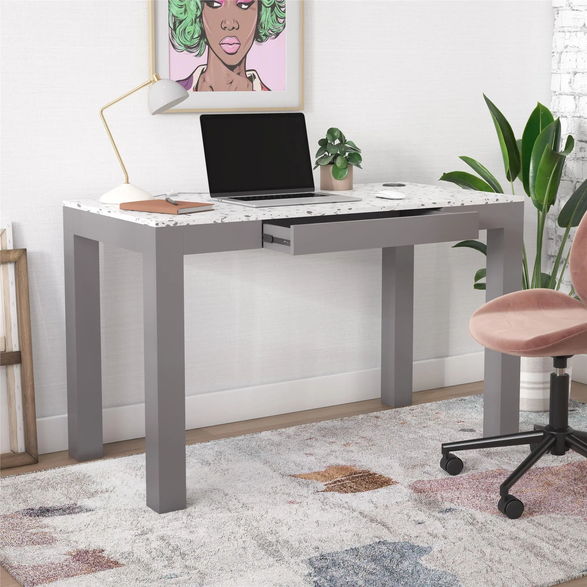Astor Gray Desk with Wireless Charger-3