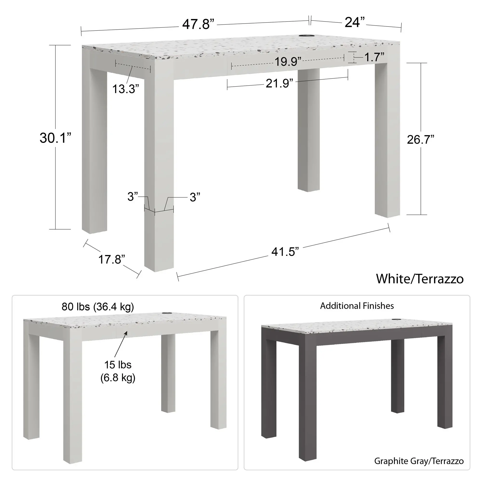Astor Gray Desk with Wireless Charger-4
