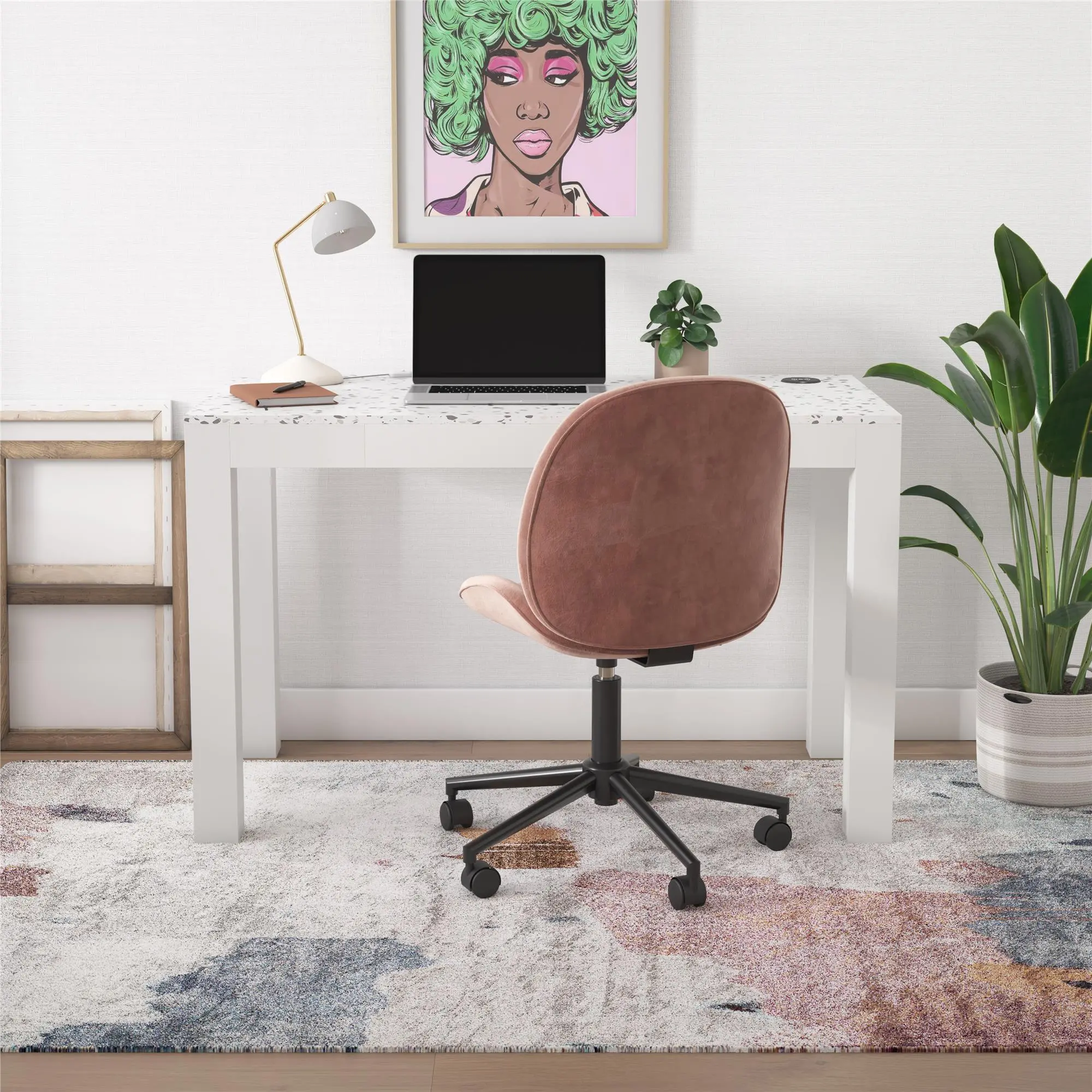 Astor White Desk with Wireless Charger-2