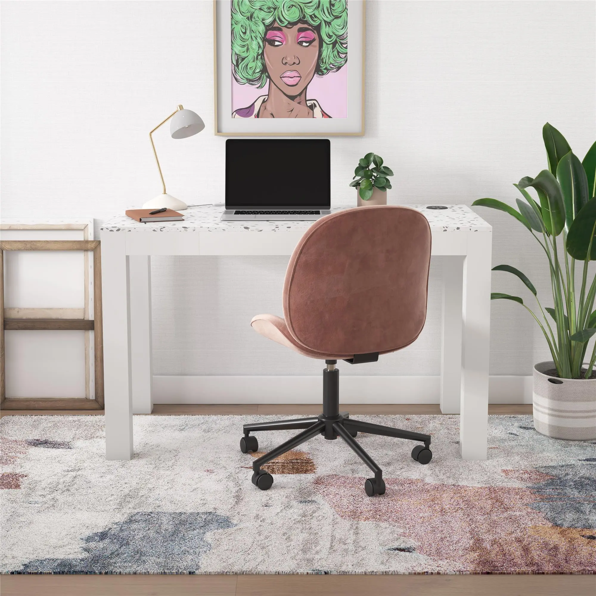 Astor White Desk with Wireless Charger-4