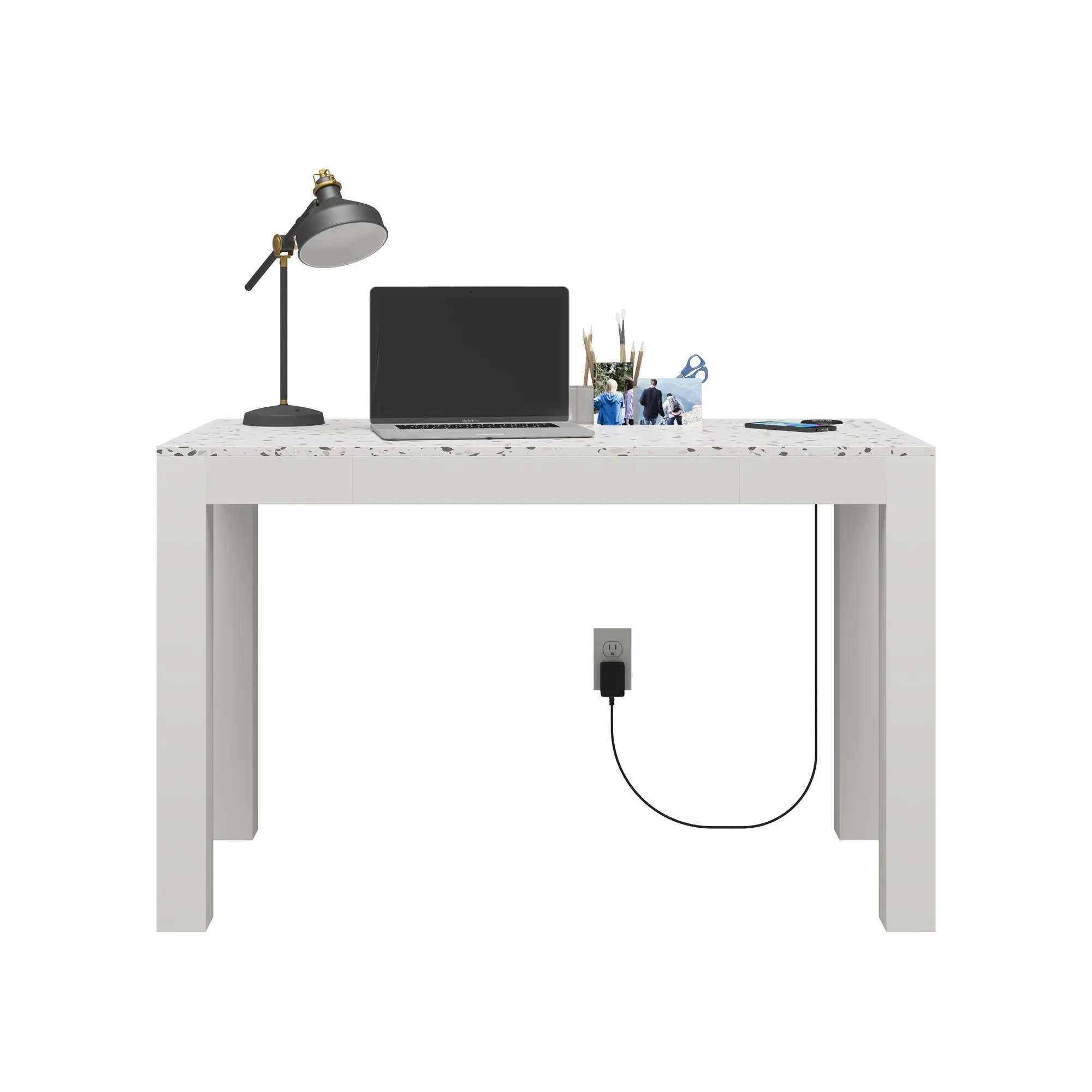 Astor White Desk with Wireless Charger-1
