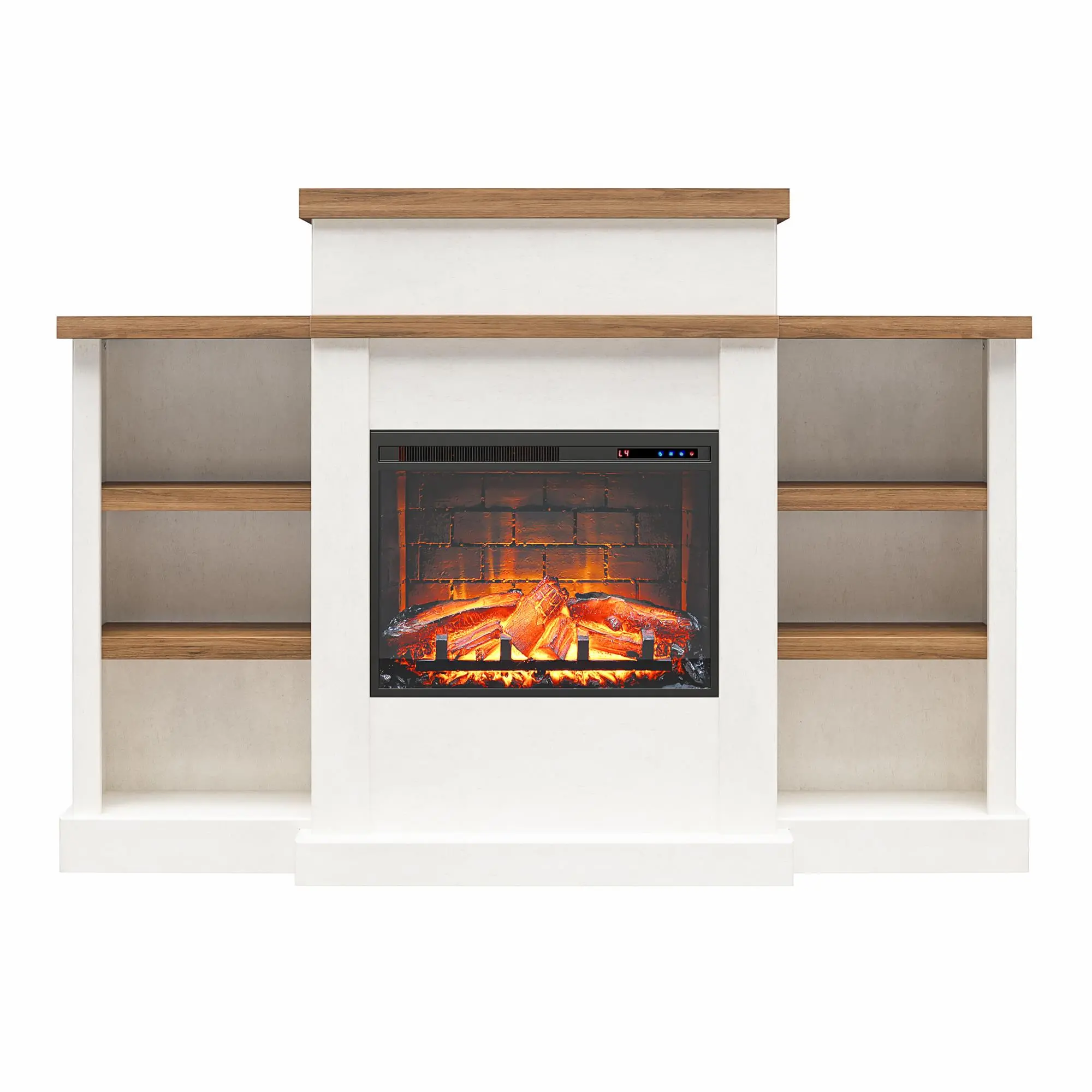 Gateswood White Electric Fireplace with Mantel and Bookcase-1