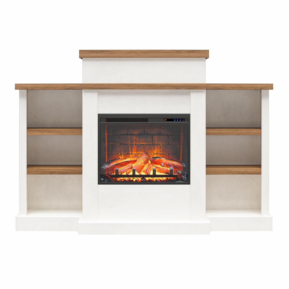 Gateswood White Electric Fireplace with Mantel and Bookcase