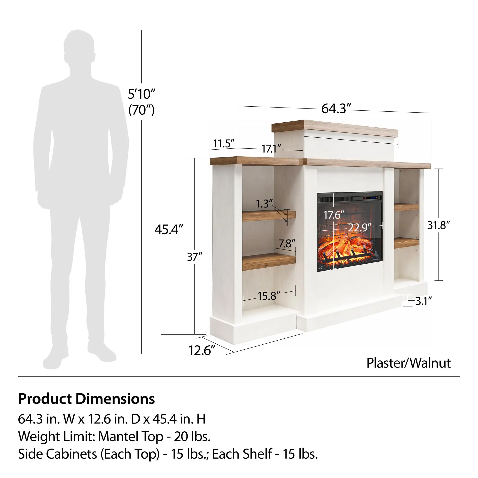 Gateswood White Electric Fireplace with Mantel and Bookcase-3