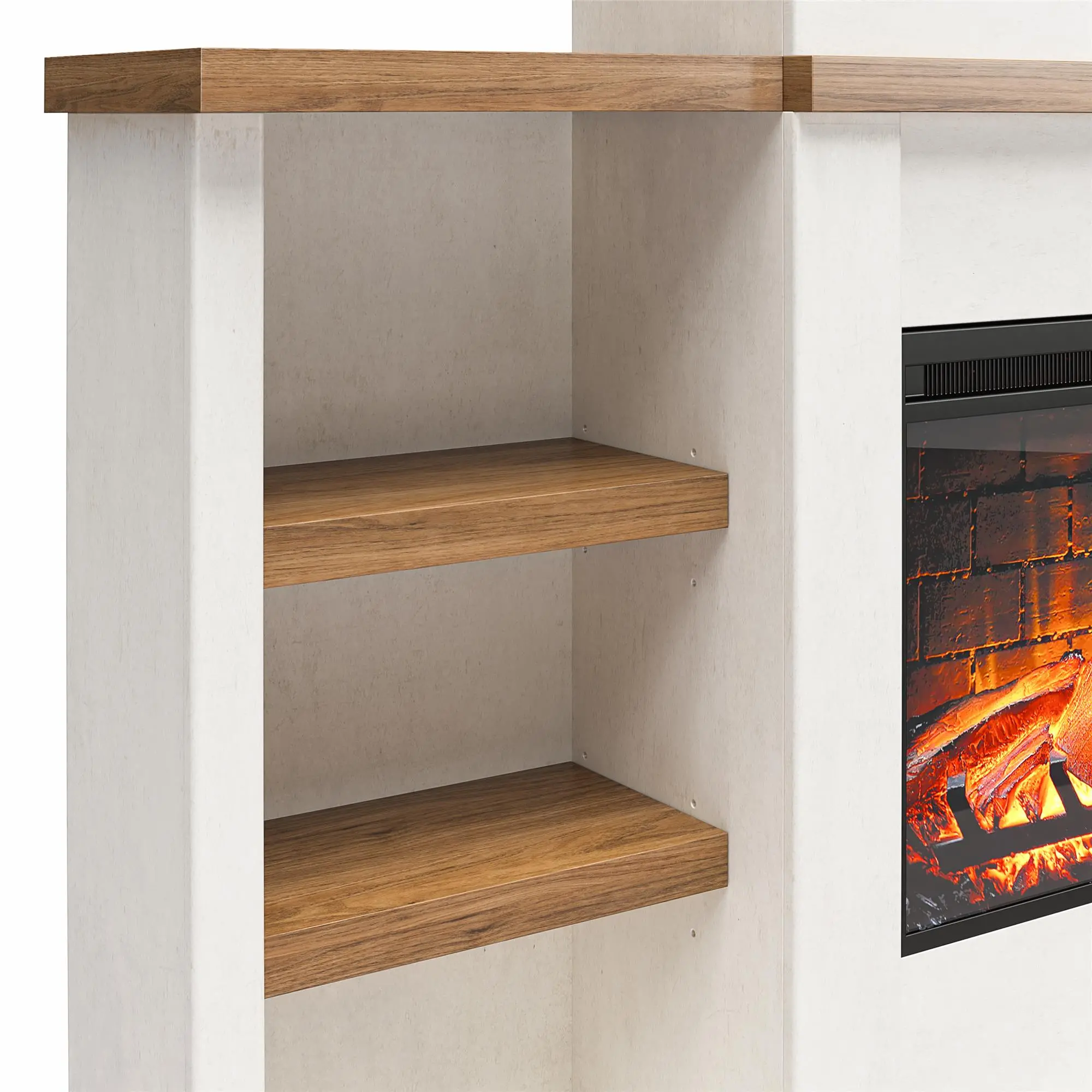 Gateswood White Electric Fireplace with Mantel and Bookcase-5