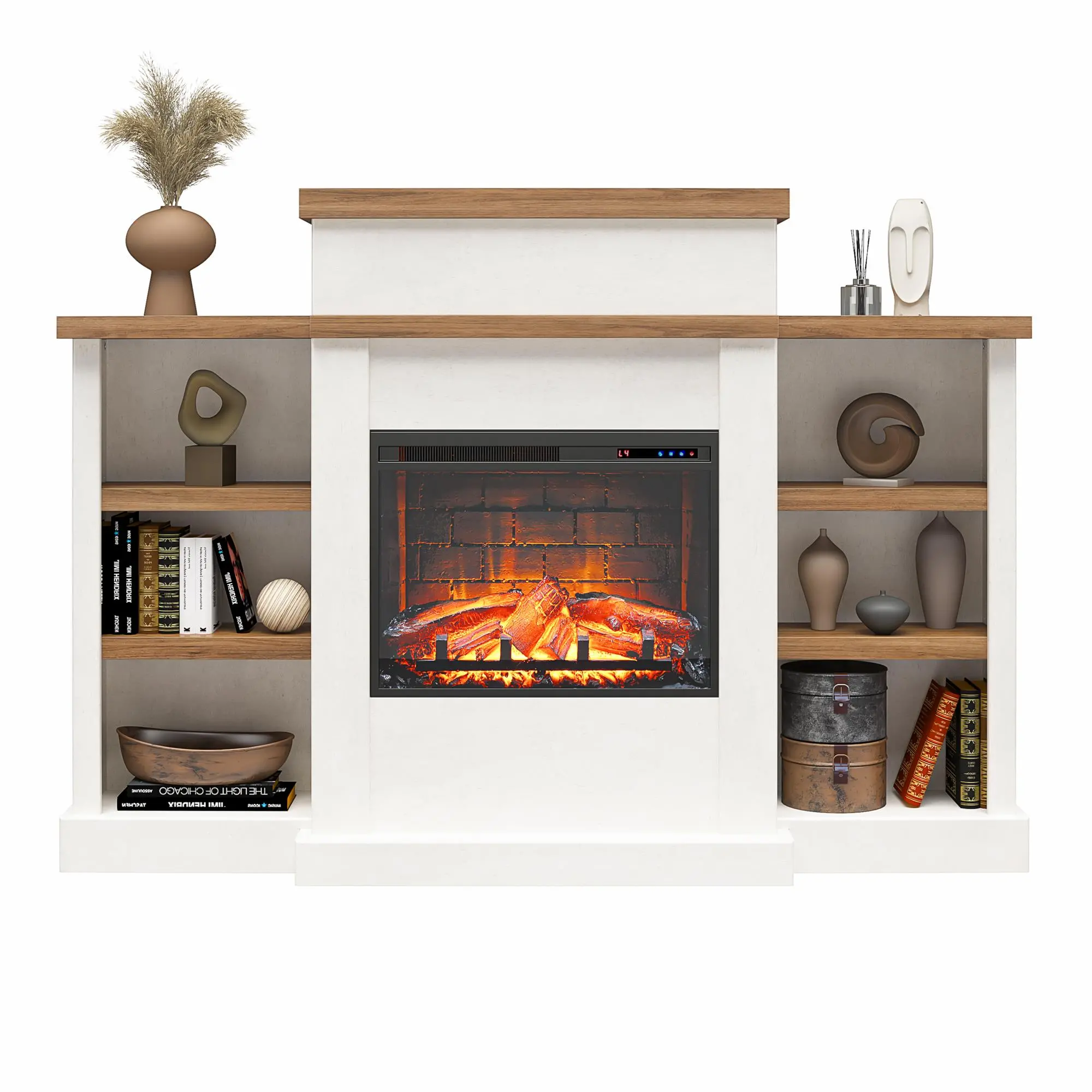 Gateswood White Electric Fireplace with Mantel and Bookcase-8