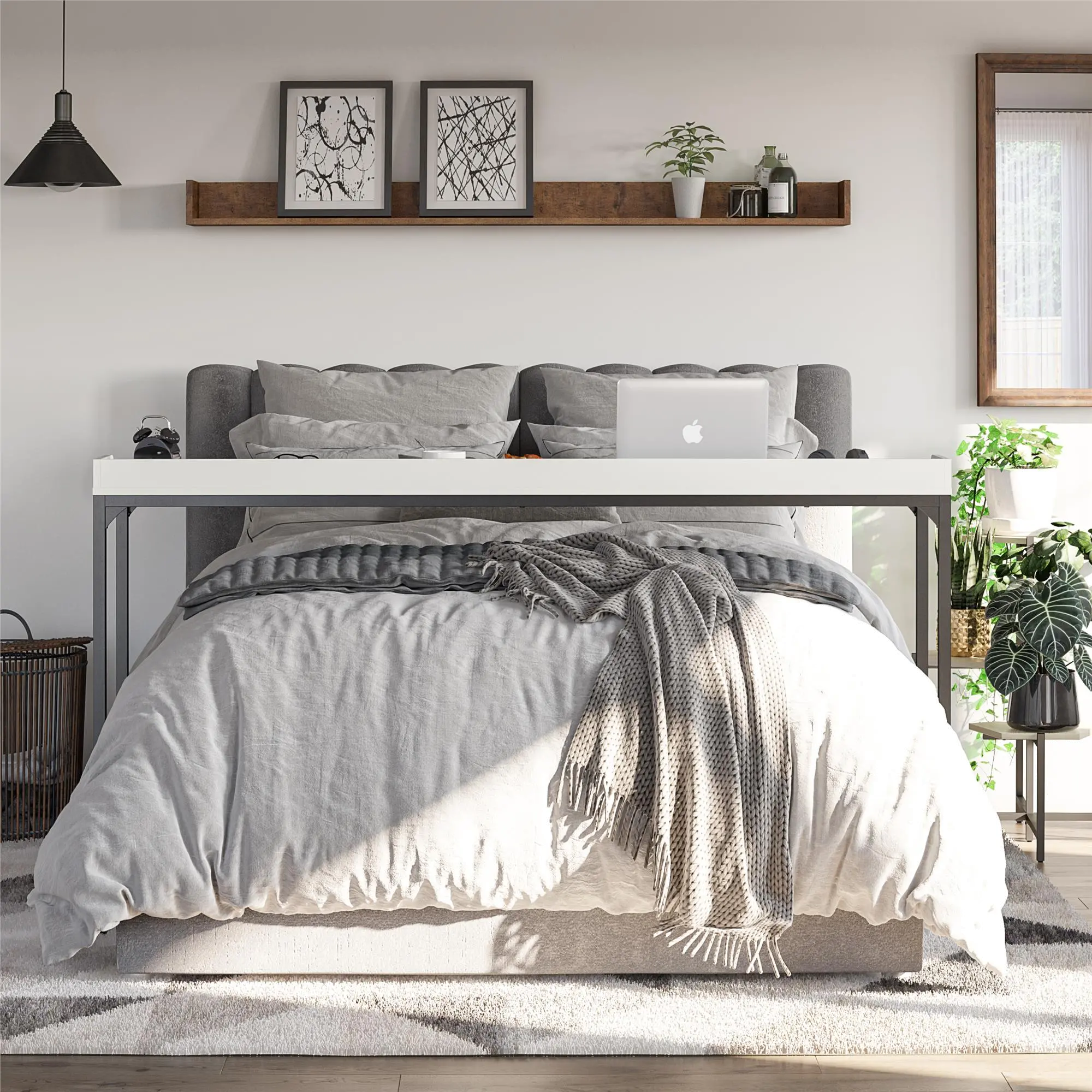Park Hill White Adjustable Height Over-The-Bed Desk with Castors-2