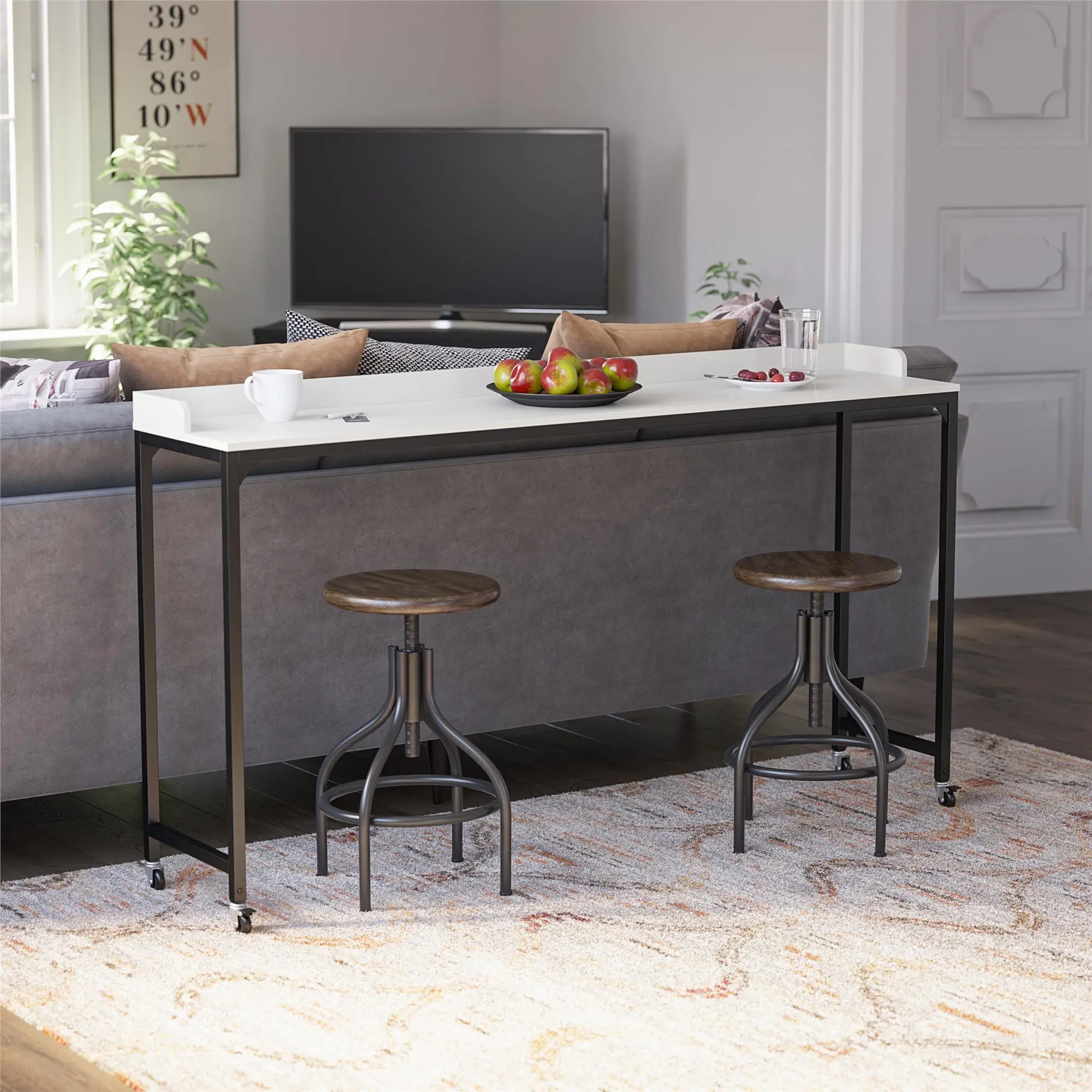 Park Hill White Adjustable Height Over-The-Bed Desk with Castors-3