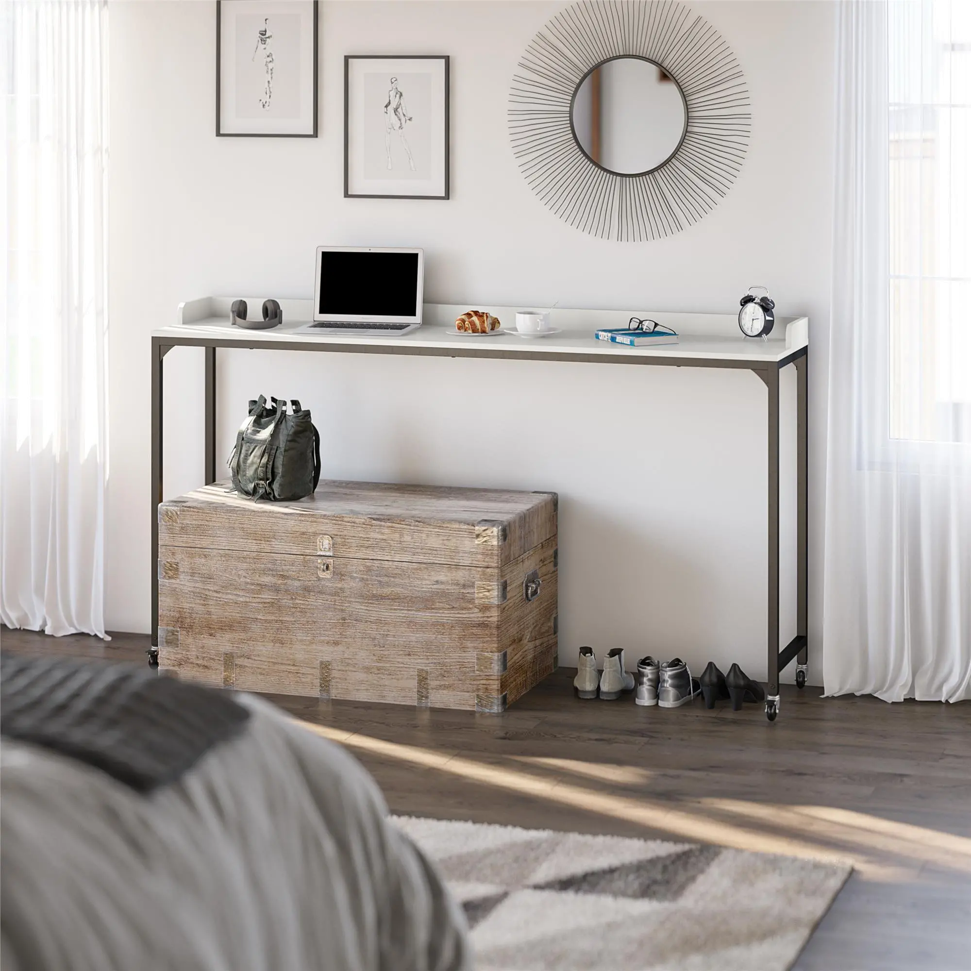 Park Hill White Adjustable Height Over-The-Bed Desk with Castors-4