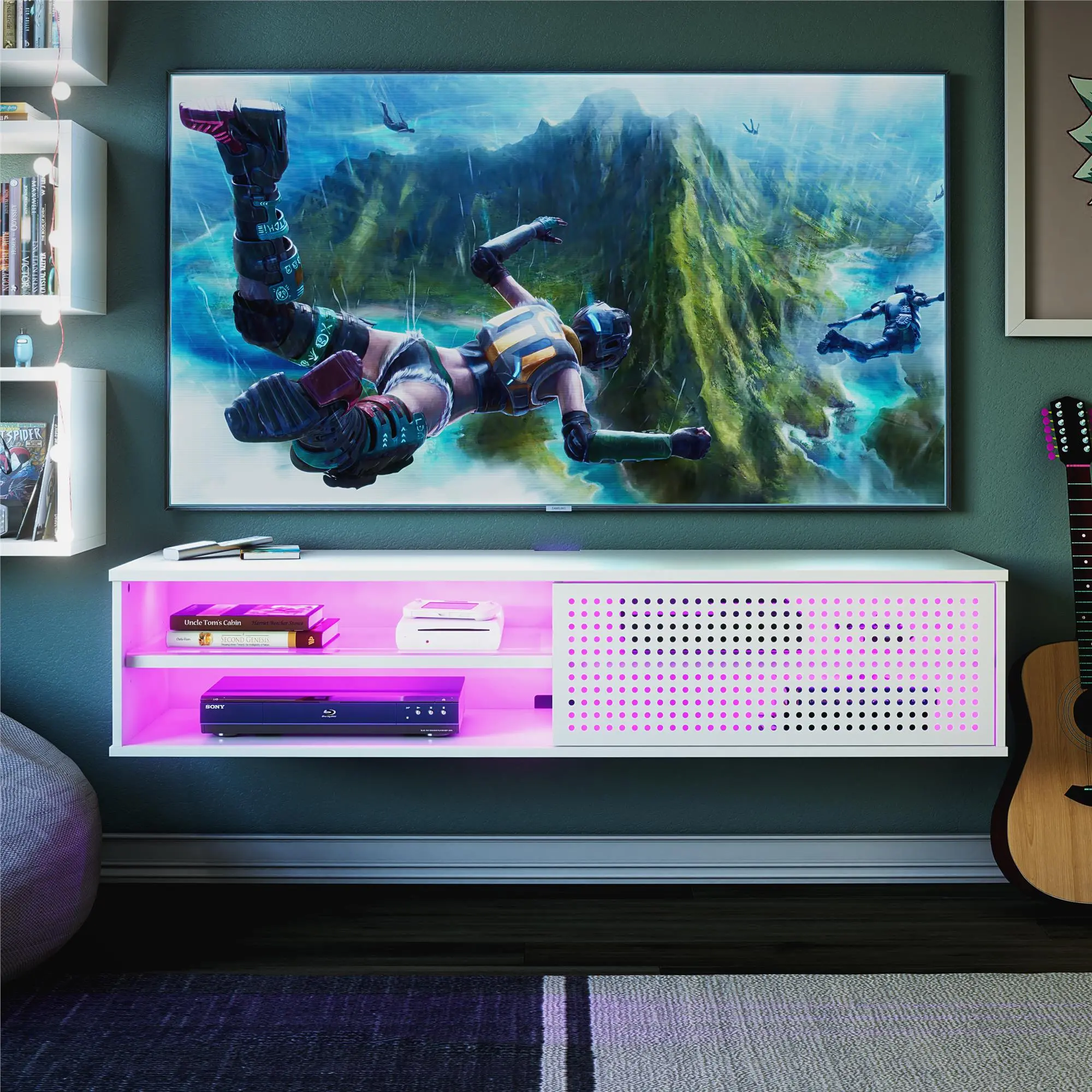 Glitch White 60  Floating TV Stand-2
