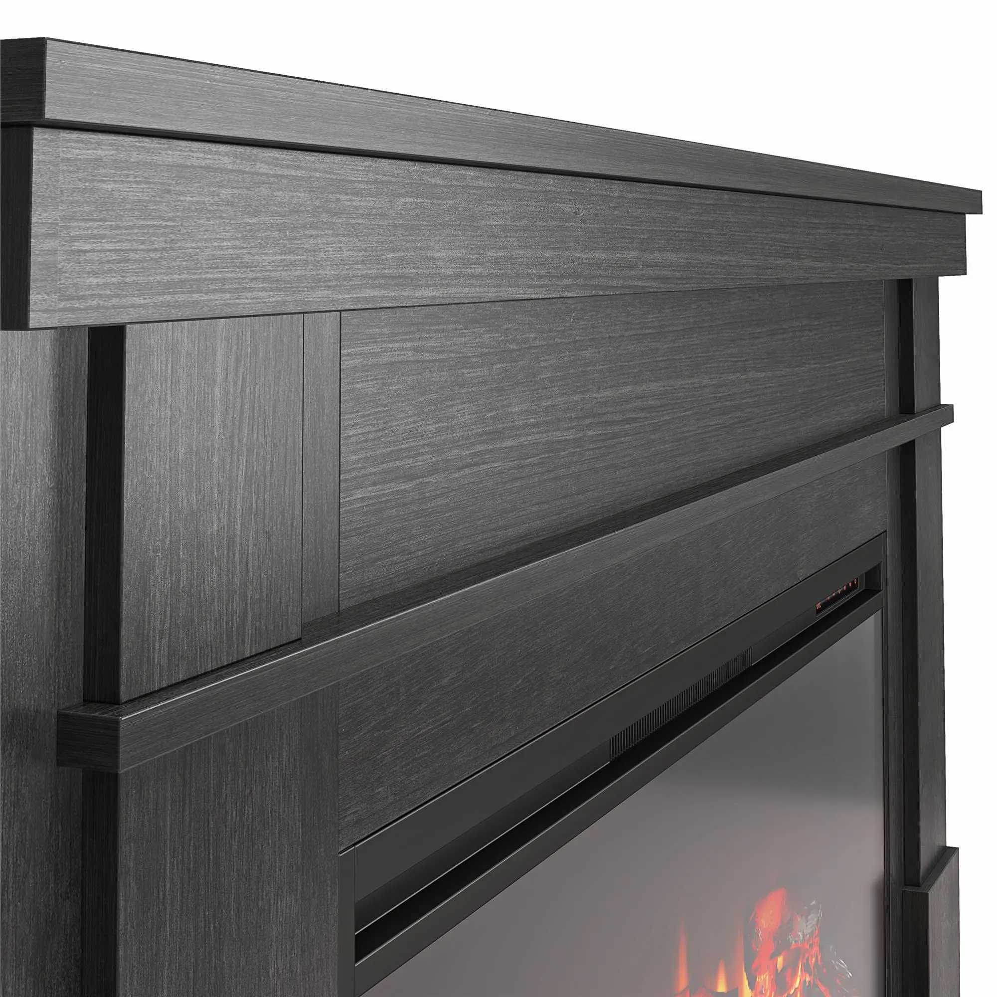 Elmcroft Black Wide Mantel with Linear Electric Fireplace-7