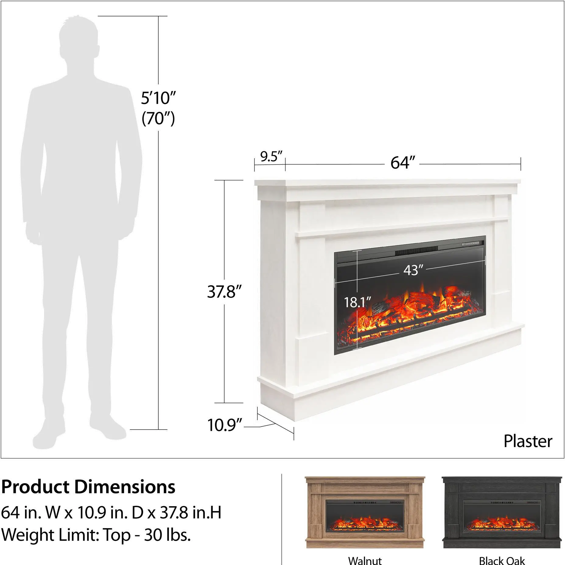 Elmcroft Black Wide Mantel with Linear Electric Fireplace-1