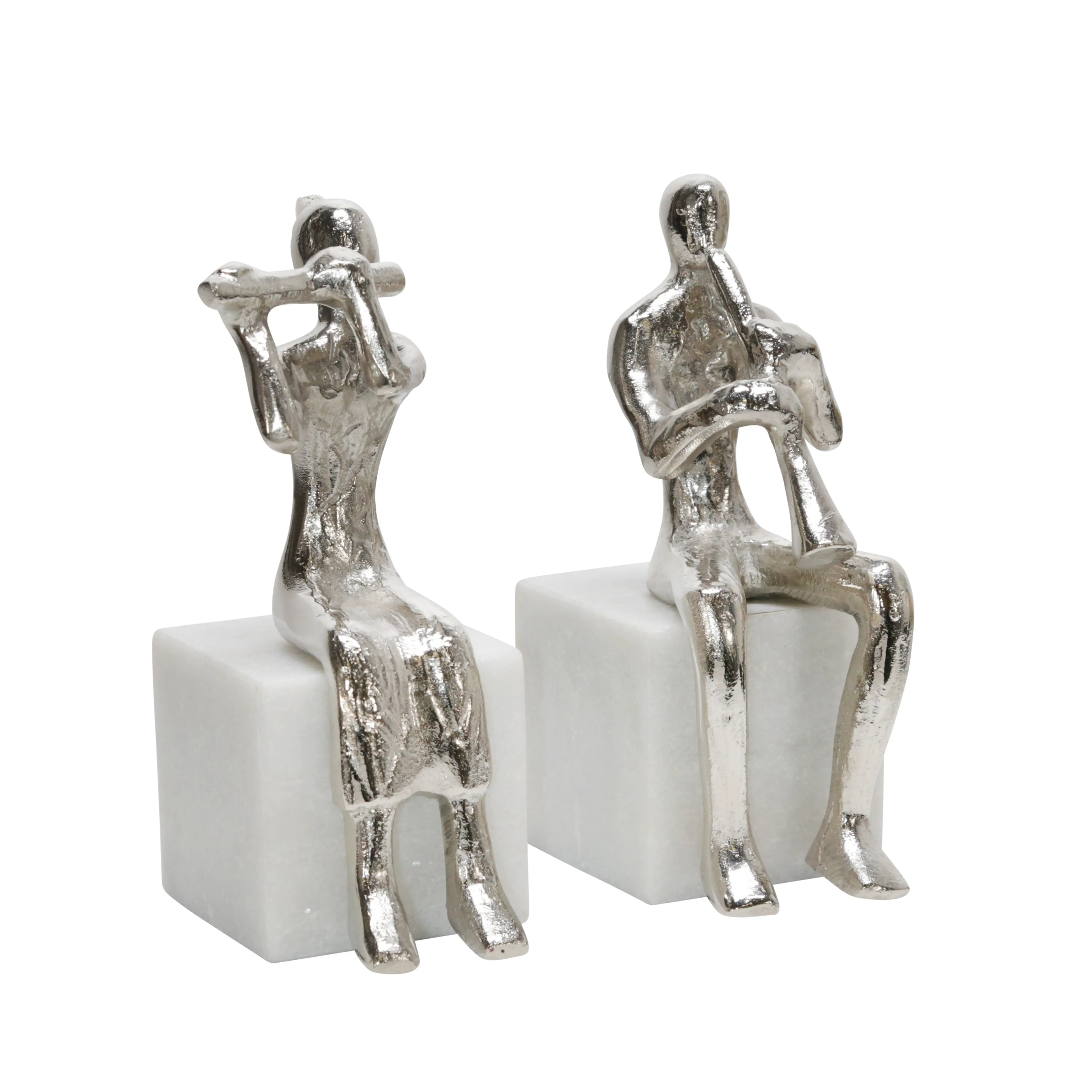 Silver Metal Musicians on Marble Base Sculpture-1