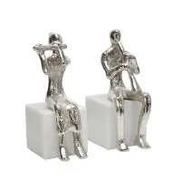Silver Metal Musicians on Marble Base Sculpture