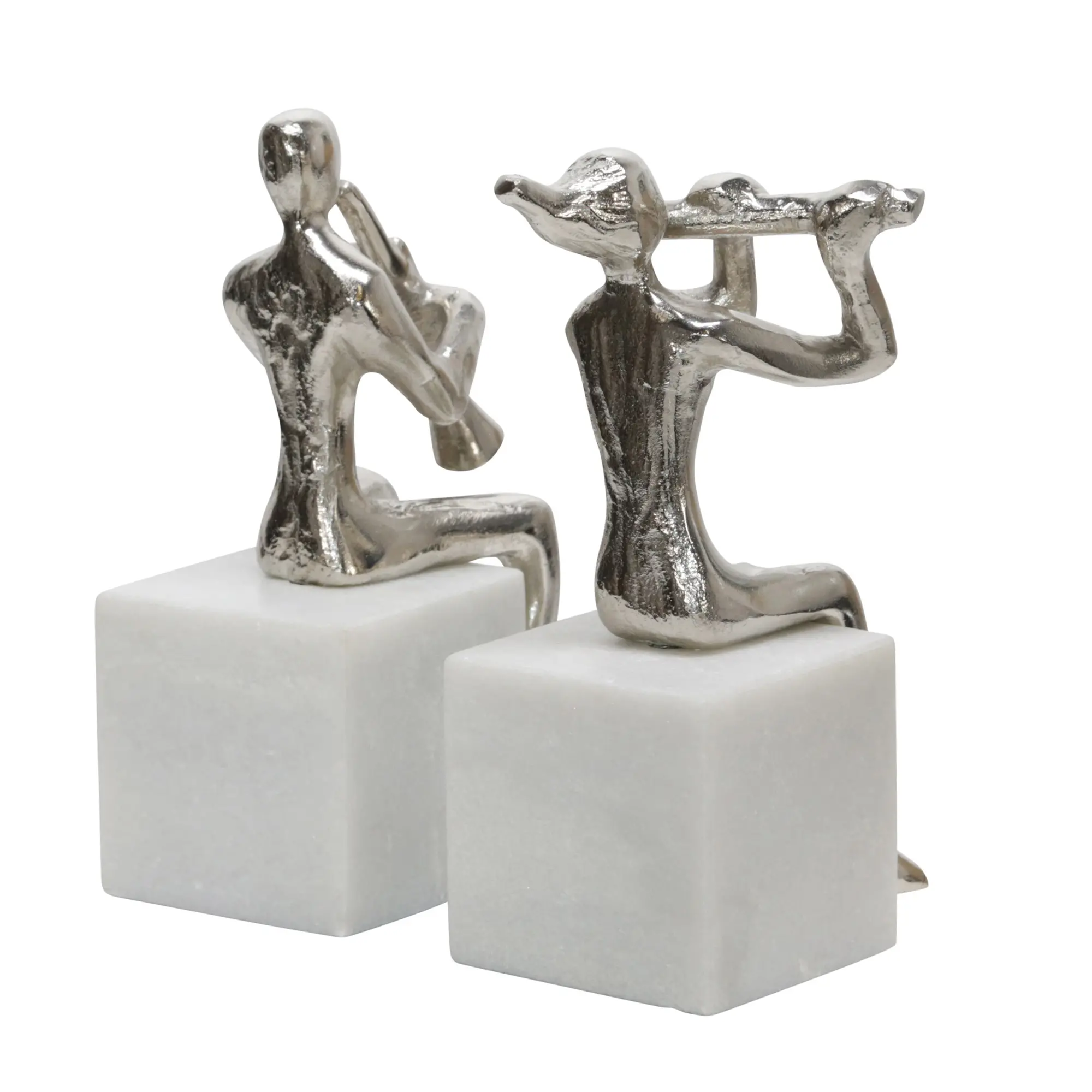 Silver Metal Musicians on Marble Base Sculpture-2