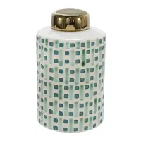 9  Ceramic Green and White Jar With Lid