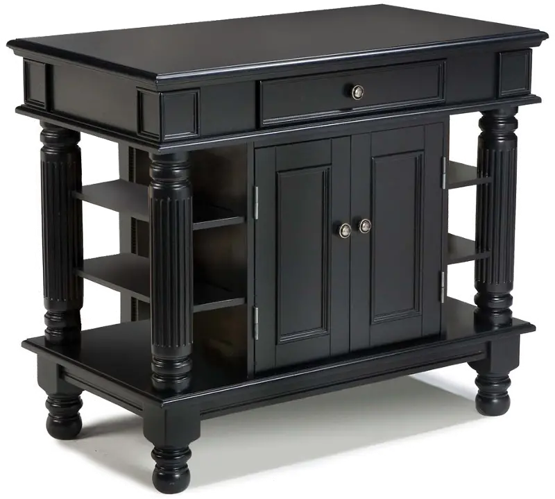 Americana Black Kitchen Island with Shelves