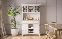 5100-0021-12 Homestyles Large White Buffet and Wooden Top with Hutch