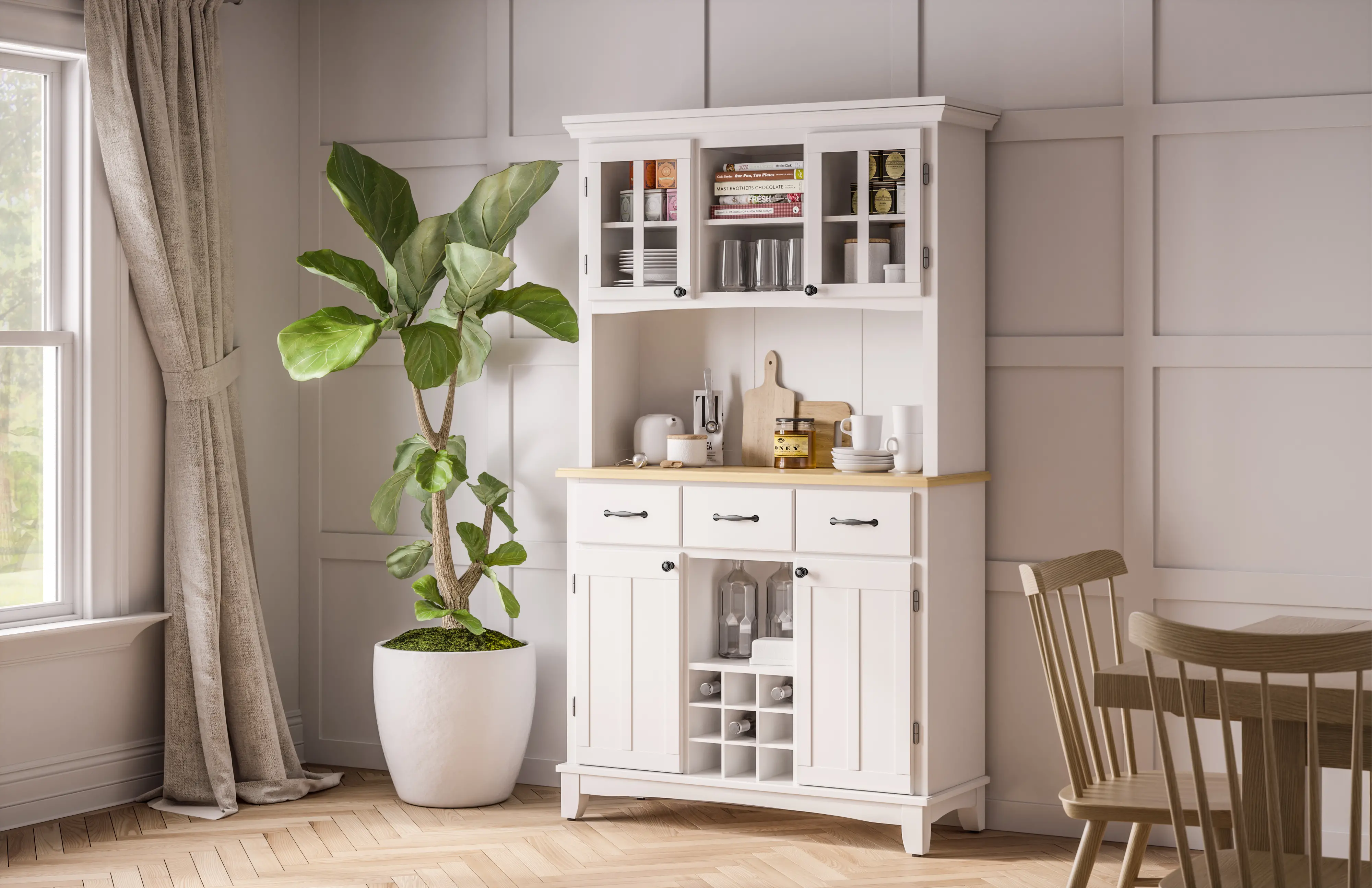 5100-0021-12 Homestyles Large White Buffet and Wooden Top with Hutch-3