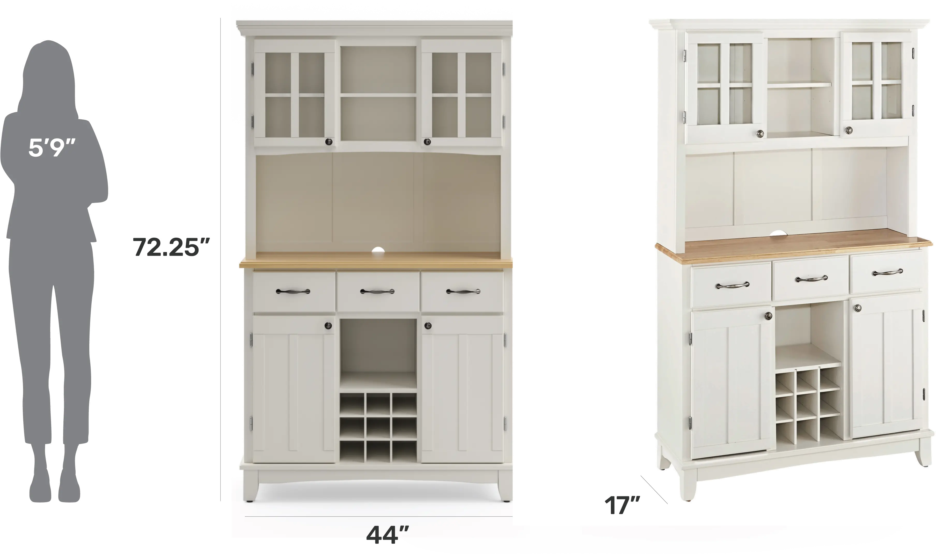 5100-0021-12 Homestyles Large White Buffet and Wooden Top with Hutch-7