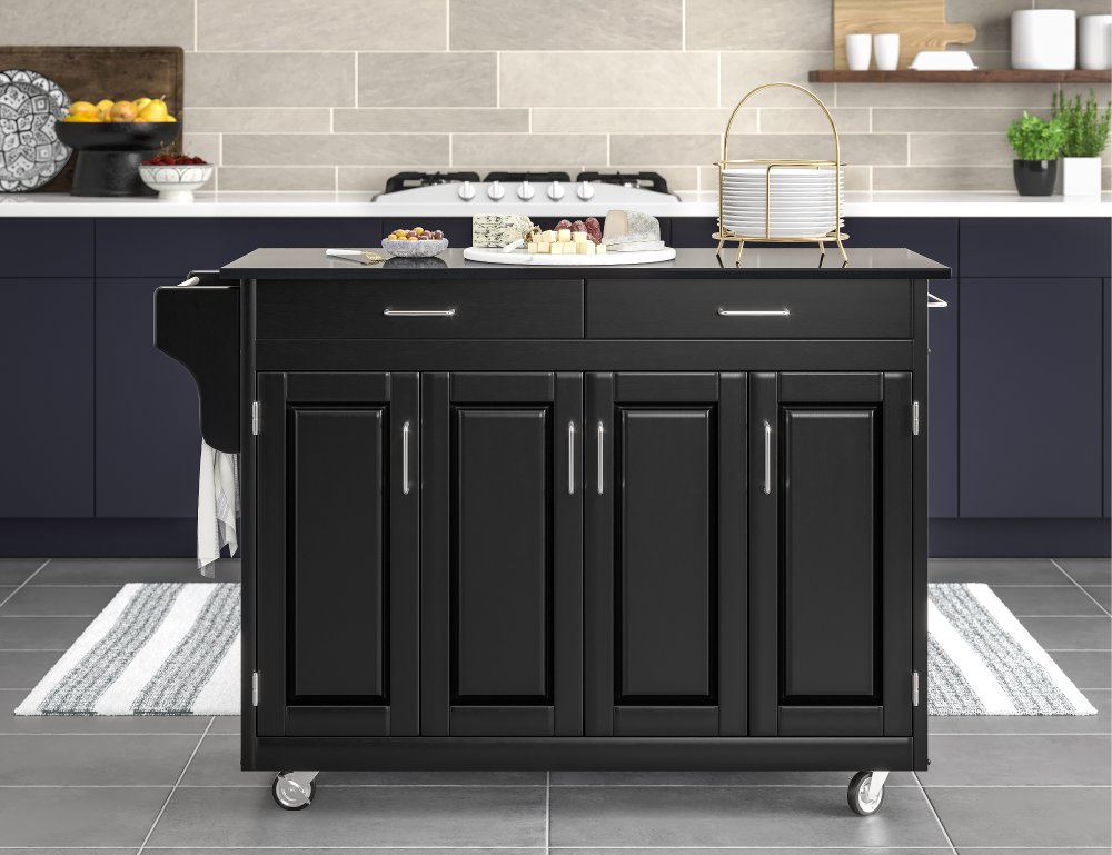 Create-A-Cart Black Kitchen Cart with Granite Top