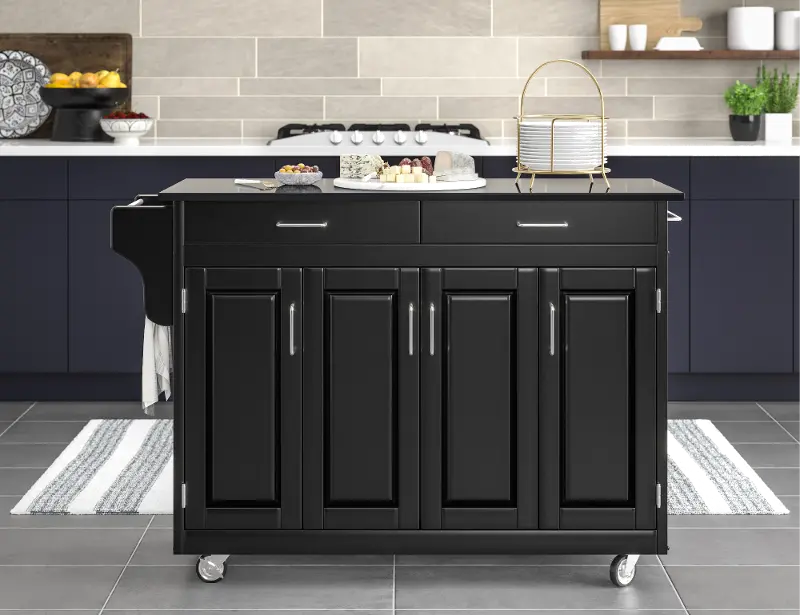 Create-A-Cart Black Kitchen Cart with Granite Top