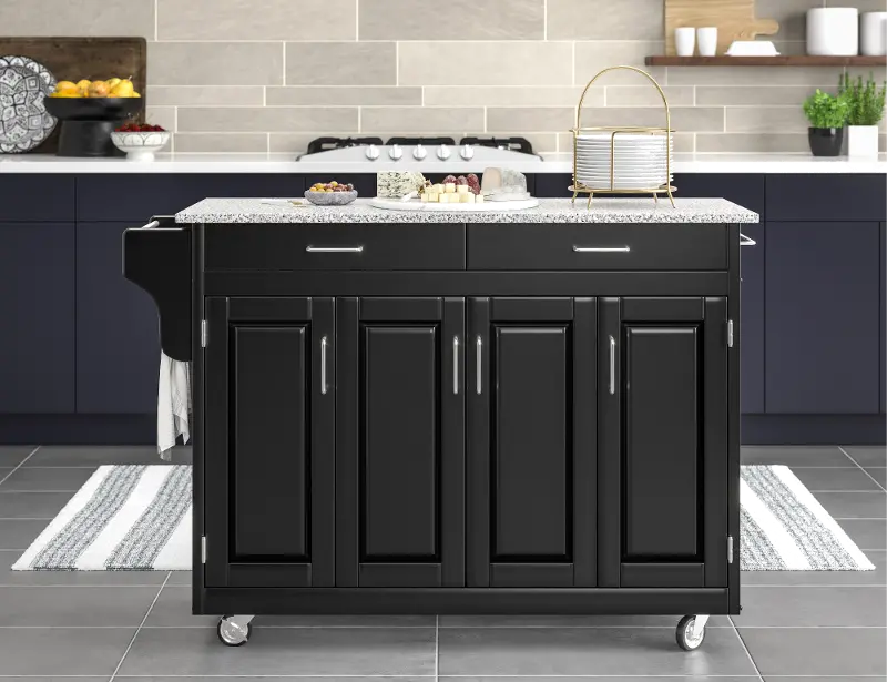 Create-A-Cart Black Kitchen Cart with Gray Granite Top