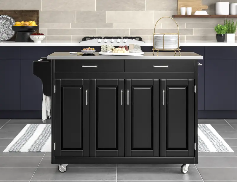 Create-A-Cart Black Kitchen Cart with Stainless Steel Top