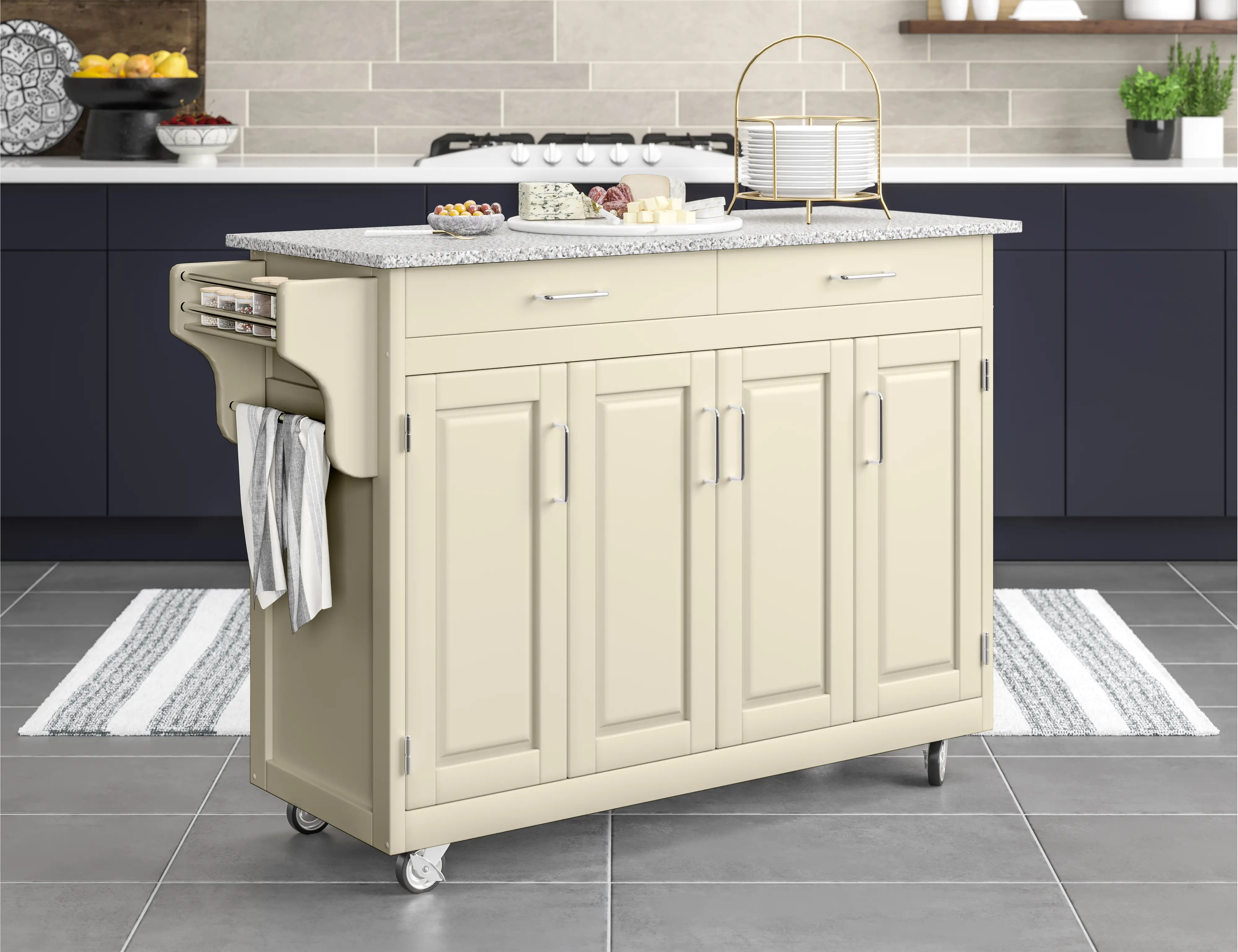 9200-1023 Create-A-Cart Off-white Kitchen Cart with Gray Granite Top-3