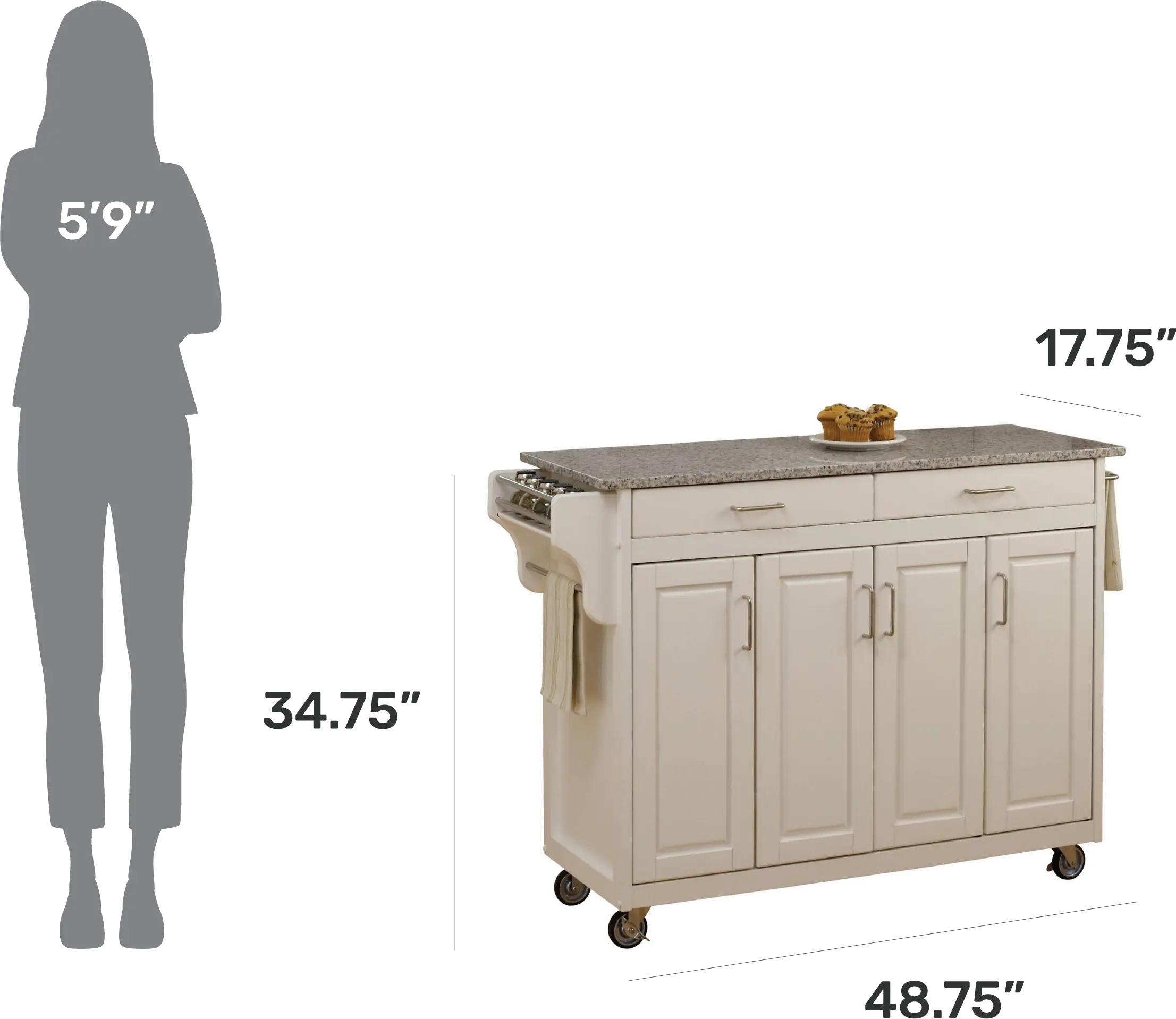 9200-1023 Create-A-Cart Off-white Kitchen Cart with Gray Granite Top-7