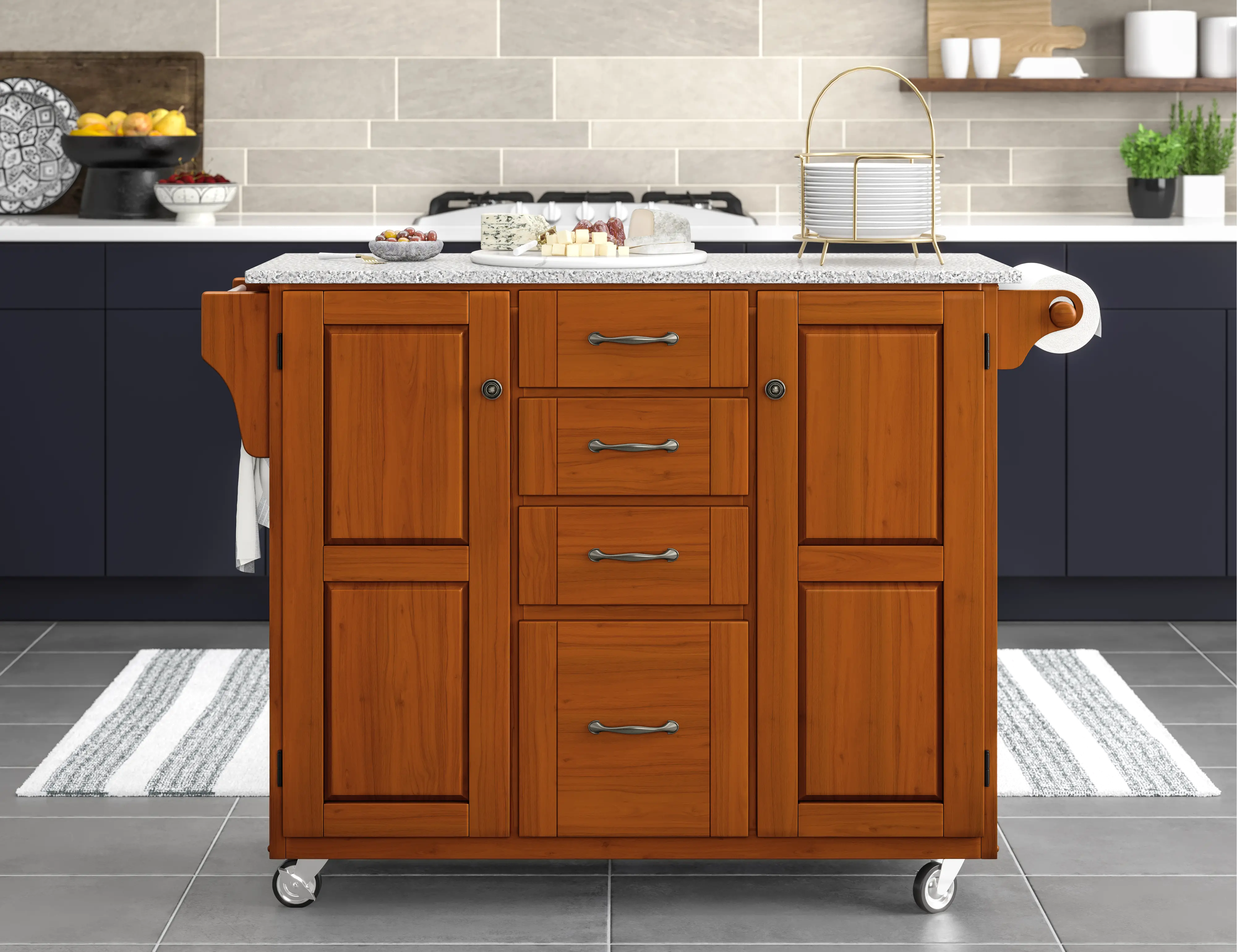 9100-1063 Create-A-Cart Brown Kitchen Cart with Granite Top-2
