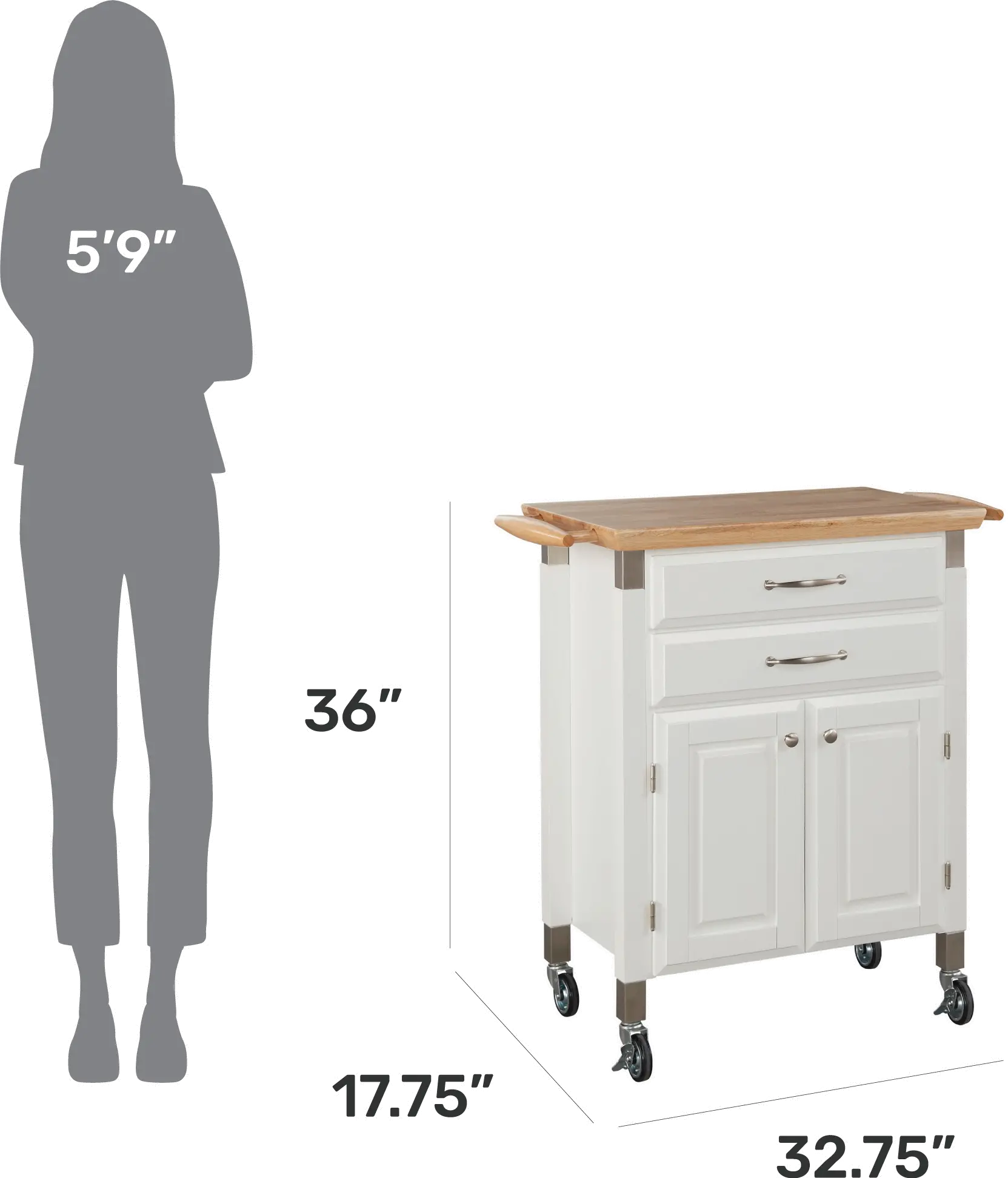 4509-95 Dolly Madison Small Off-White Kitchen Rolling Cart-4