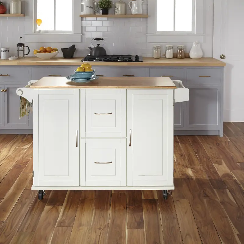 Dolly Madison Off-White Kitchen Cart with Drop Leaf