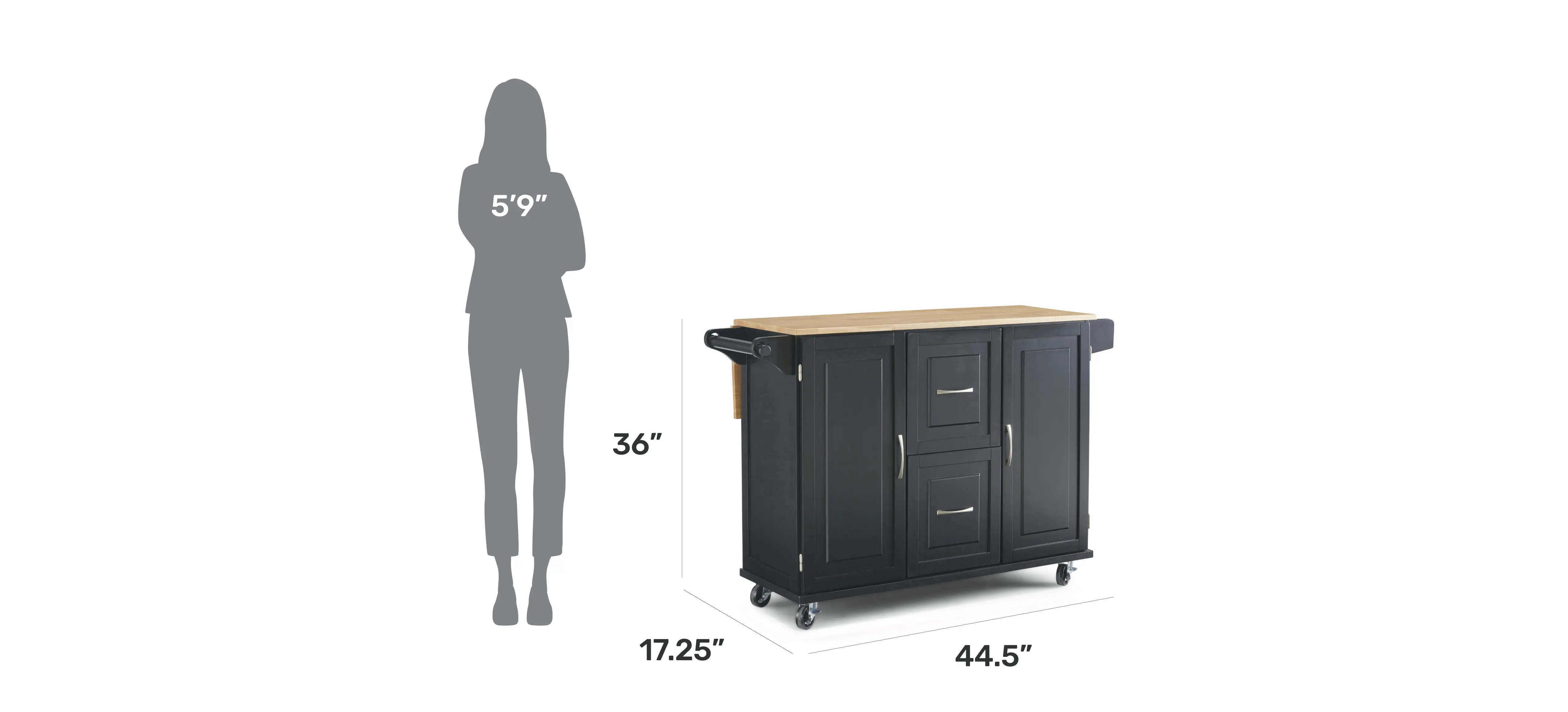 4517-95 Dolly Madison Black Kitchen Cart with Drop Leaf-8