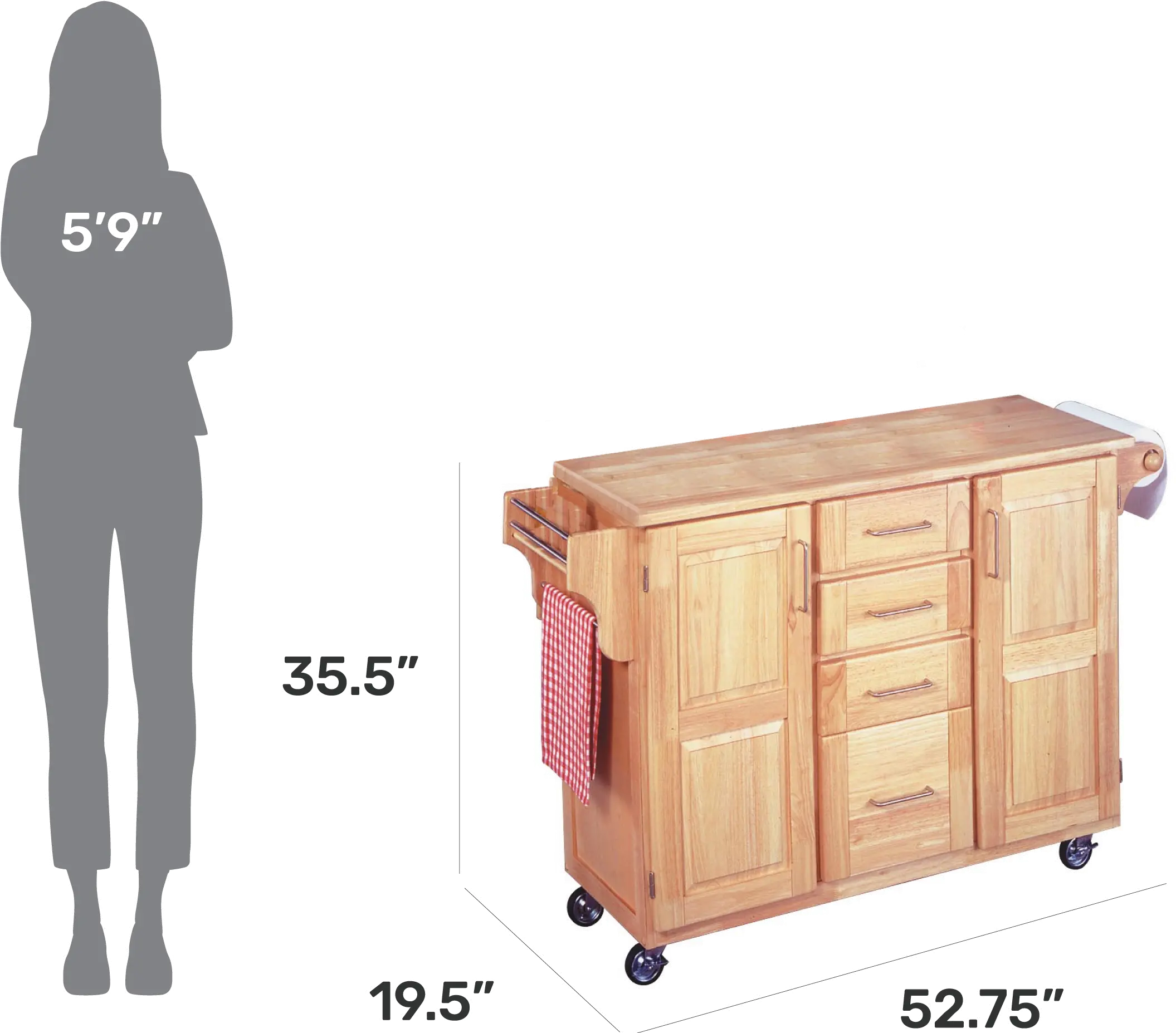 5089-95 General Natural Kitchen Island with Drawers-6