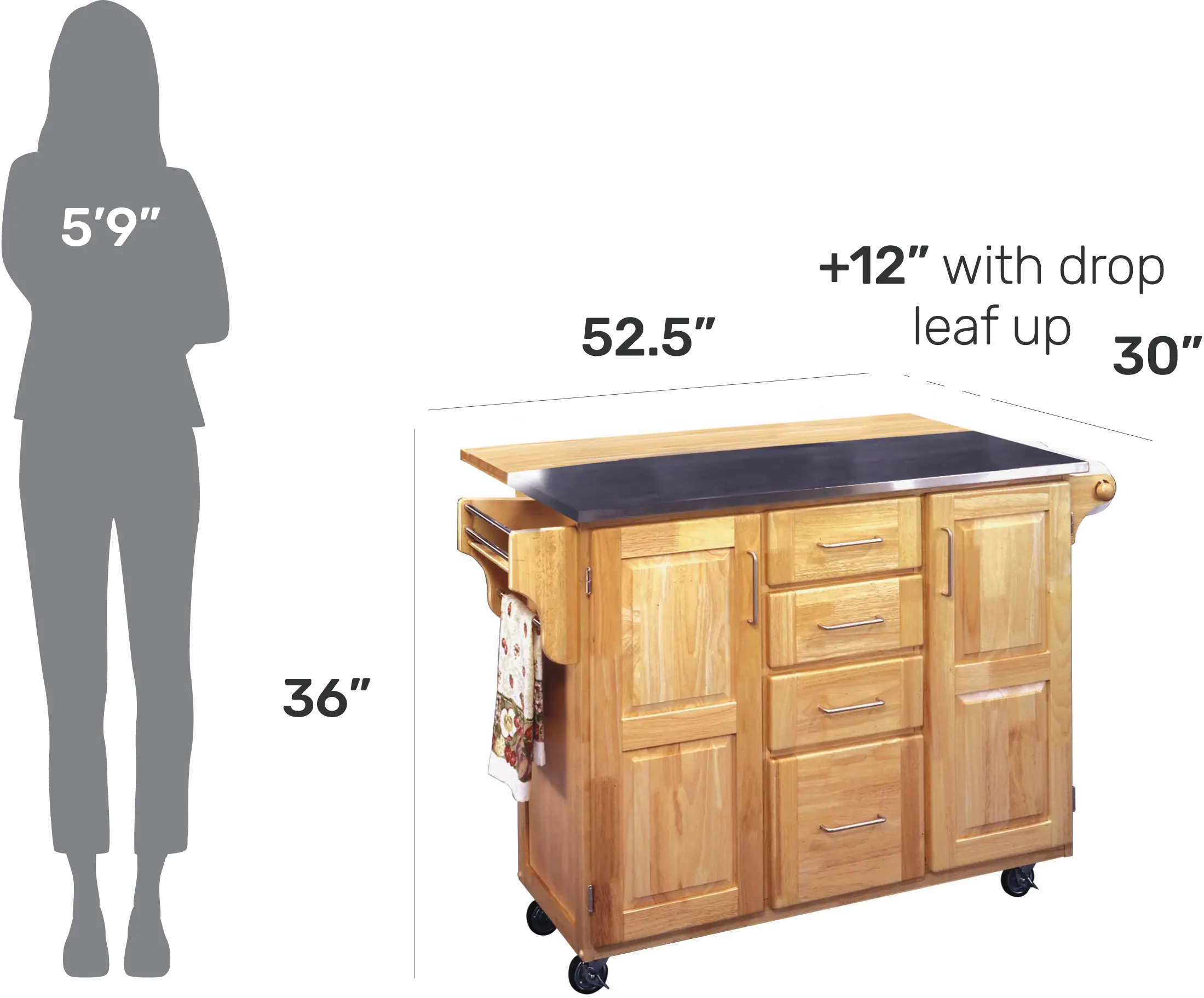 5086-95 General Natural Kitchen Island with Gray Top-5
