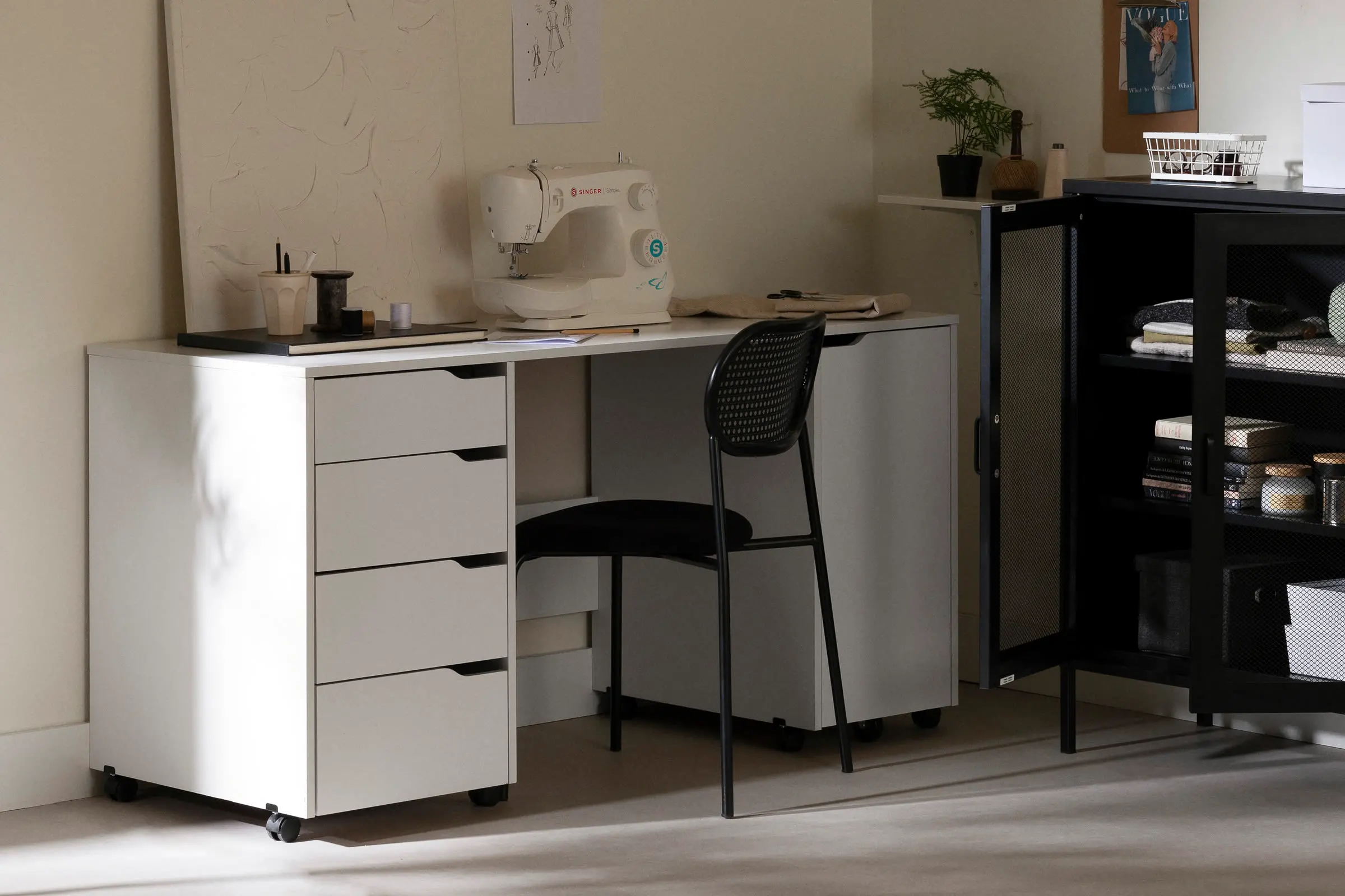 7550728 Crea White Sewing Craft Table with Wheels - South Shore-8