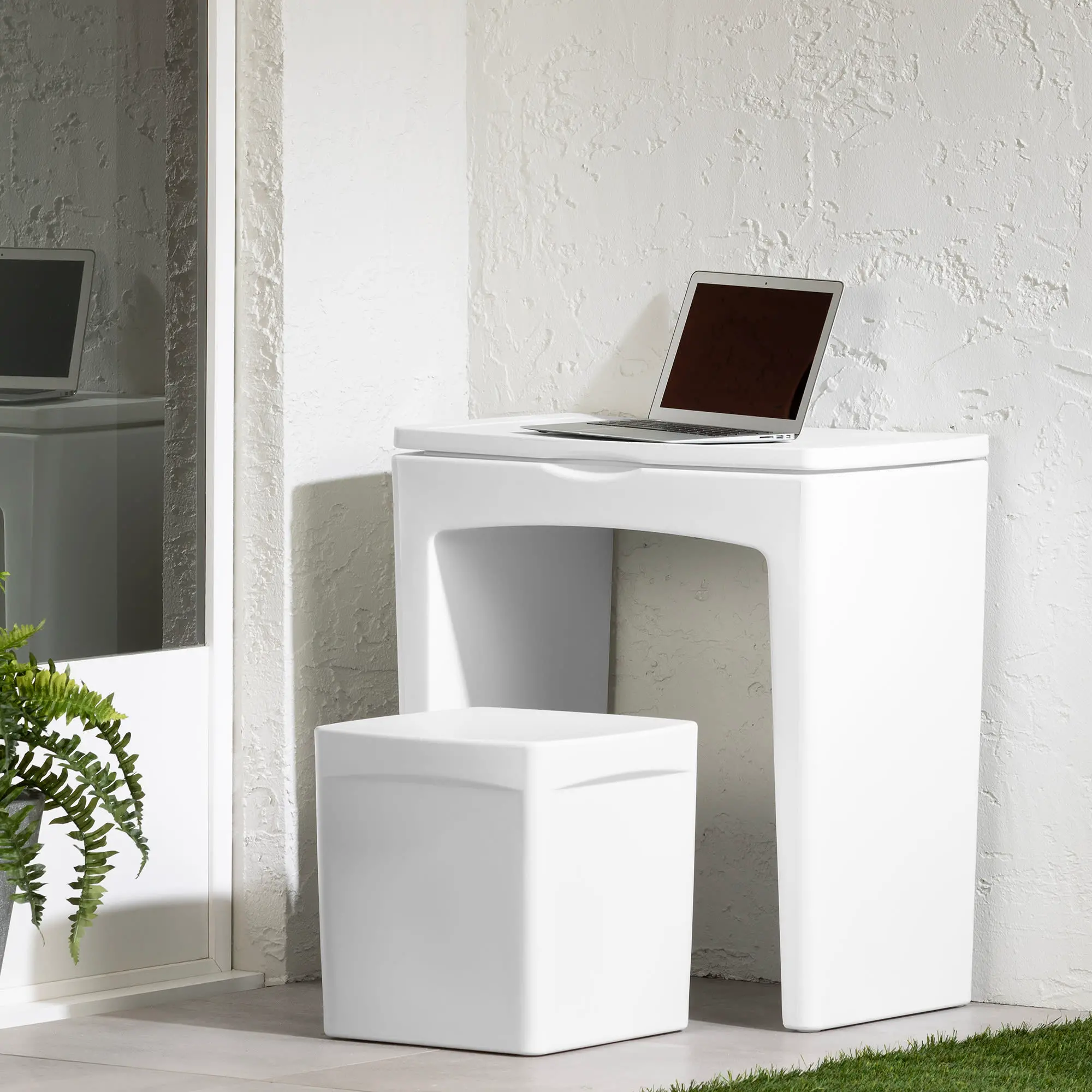 13786 Dalya White Small Outdoor Desk with Bench - South Shore-2