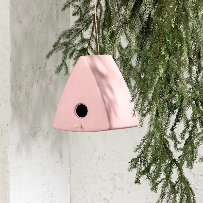 Dalya Pink Triangle Decorative Birdhouse