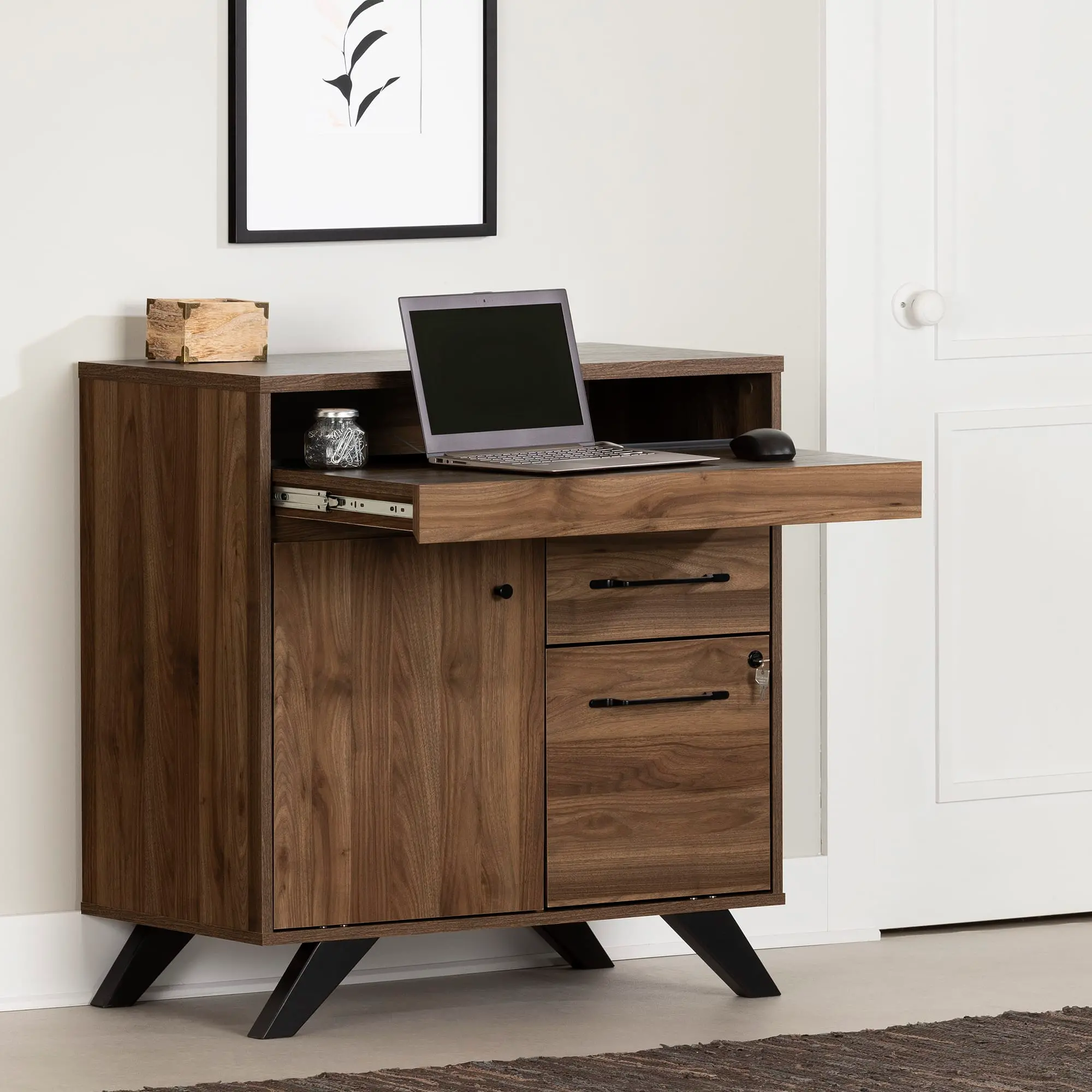 13732 Flam Dark Brown Multi-Function Secretary Desk-2