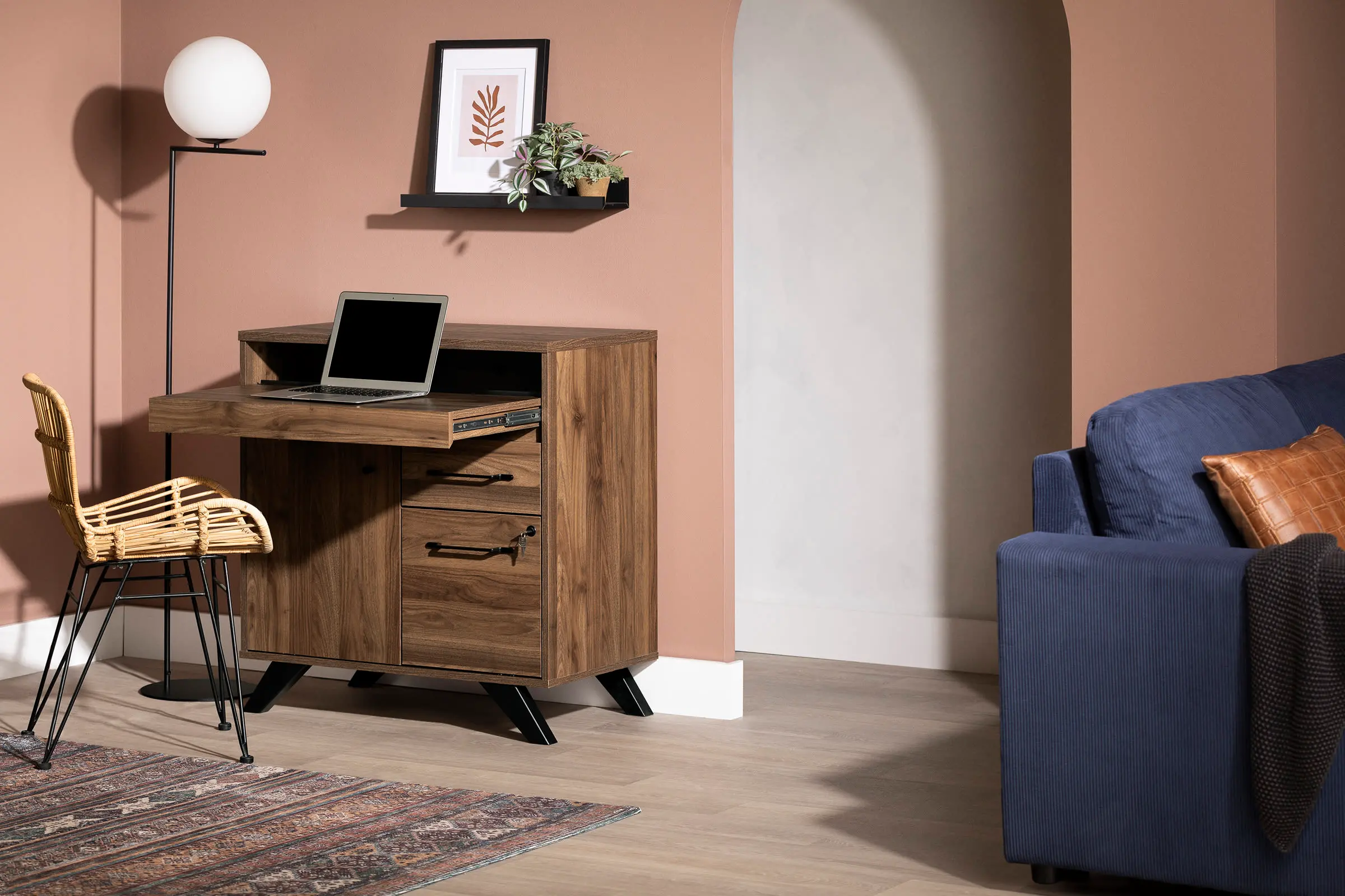 13732 Flam Dark Brown Multi-Function Secretary Desk-3