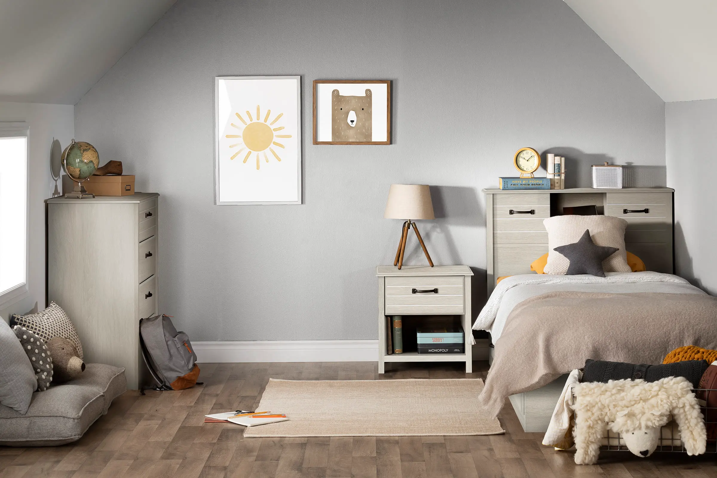 14498 Ulysses Gray Oak Twin 3-Drawer Mates Bed - South Shore-3