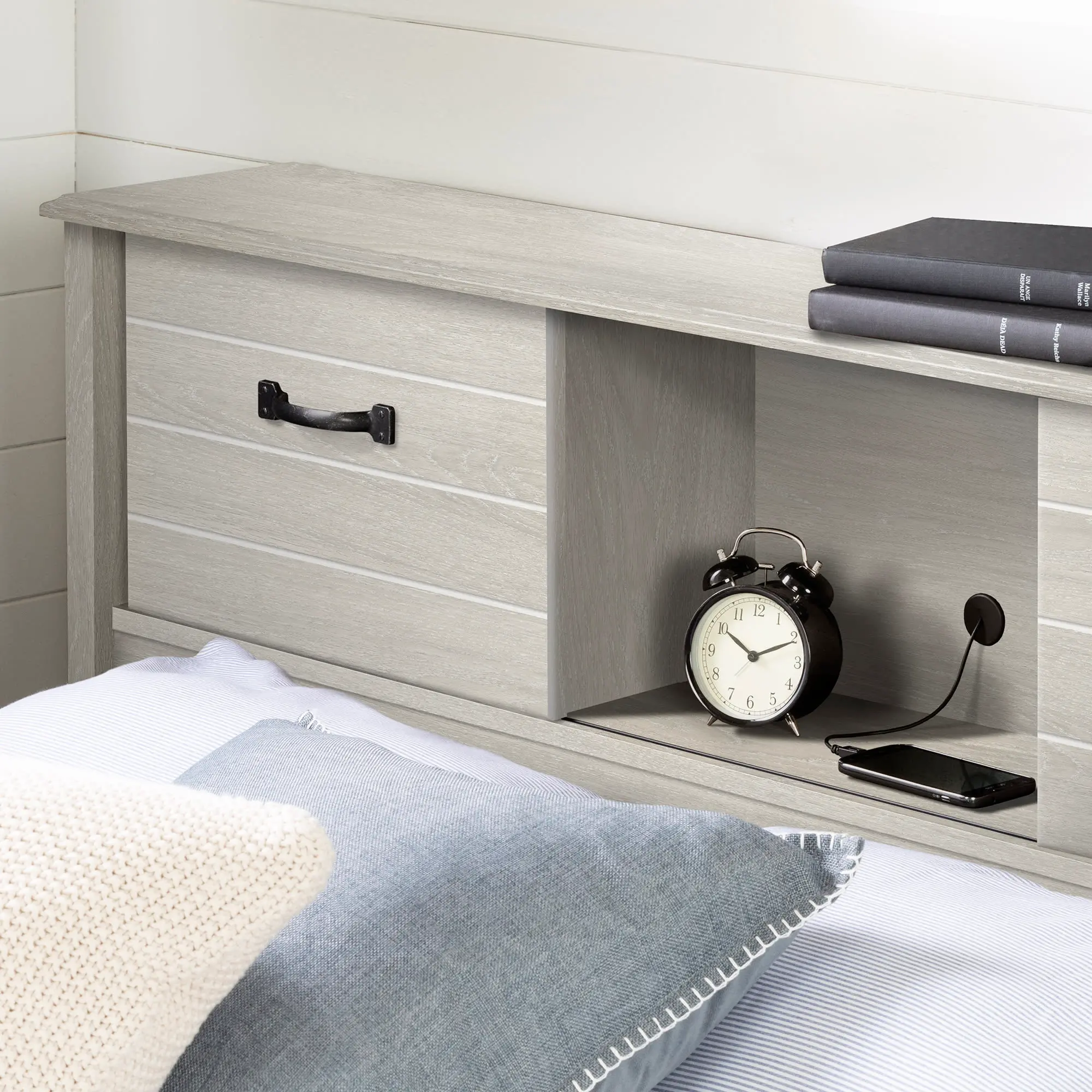 14501 Ulysses Gray Oak Full Bookcase Headboard - South Shore-4