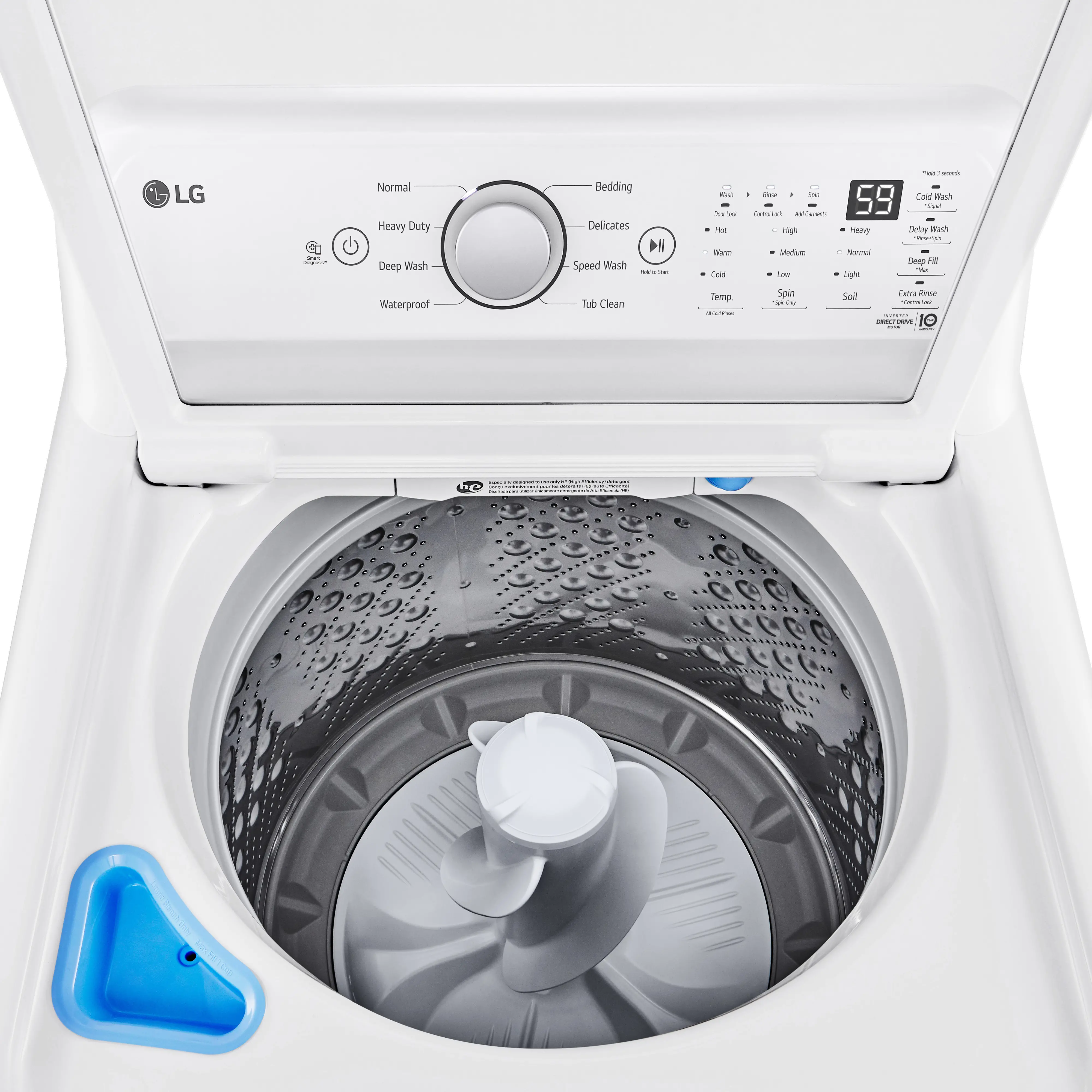 WT7155CW LG 4.8 cu ft Top Load Washer with Agitator - White, 7150W-2
