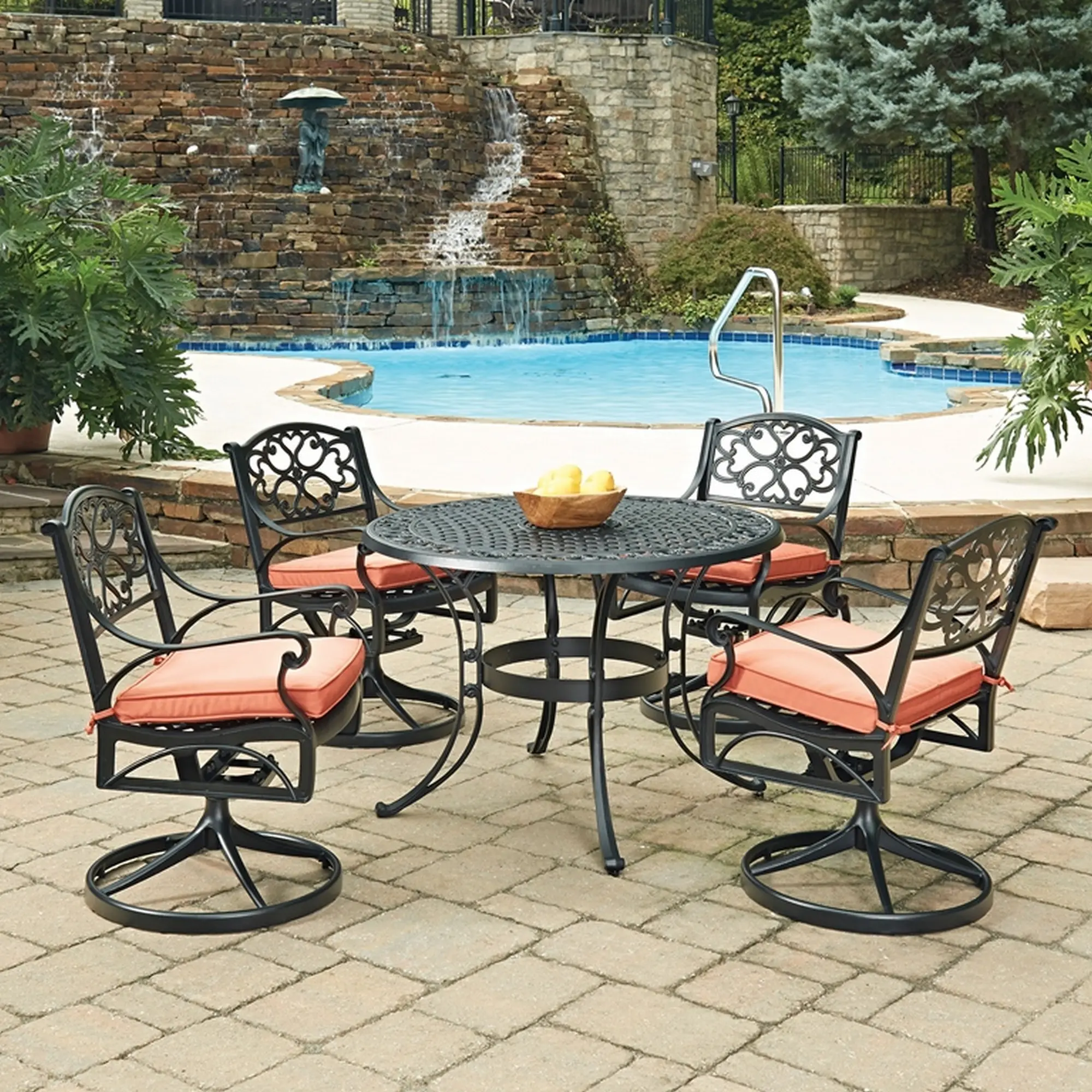 6654-305C Sanibel 42  Black 5 Piece Outdoor Dining Set with Swivel Chairs-2