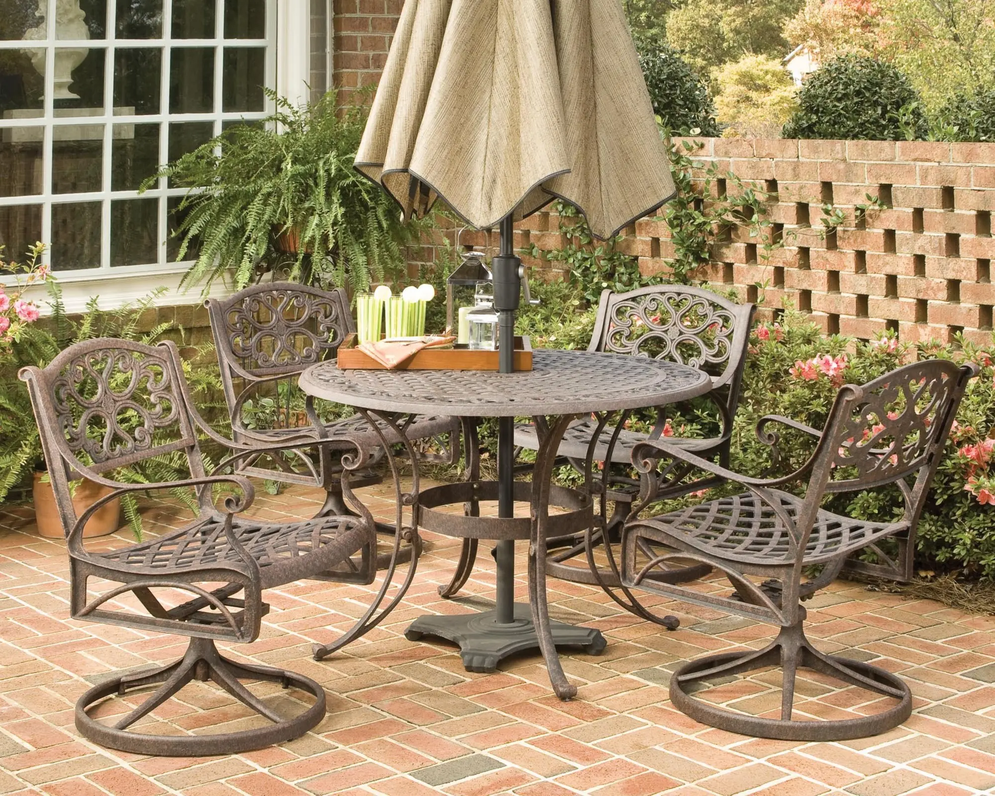 6655-325 Sanibel 48  Bronze 5 Piece Outdoor Dining Set with Swivel Chairs-2