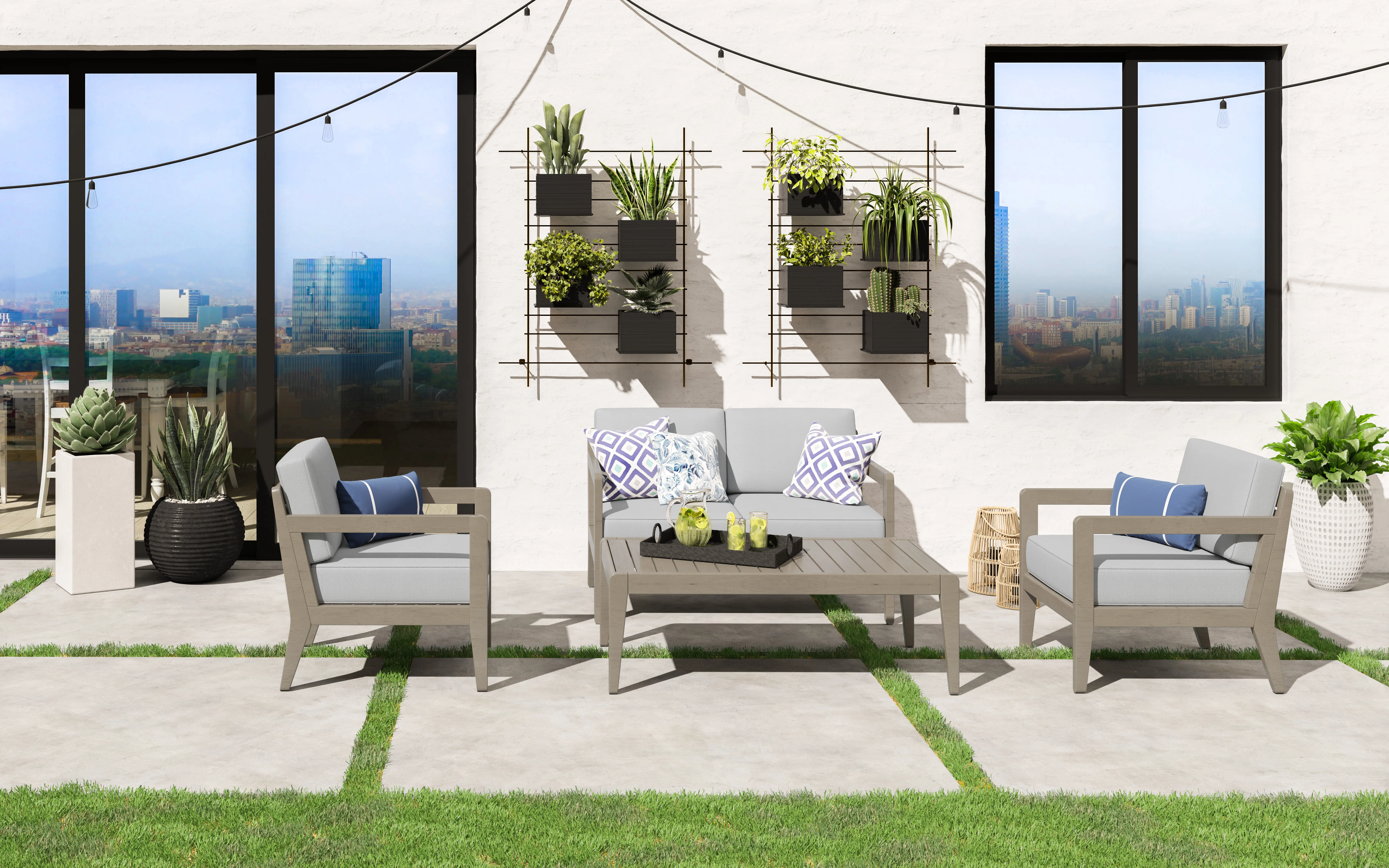 5675-6010D21 Sustain 4 Piece Brown and Gray Outdoor Conversation Set-2